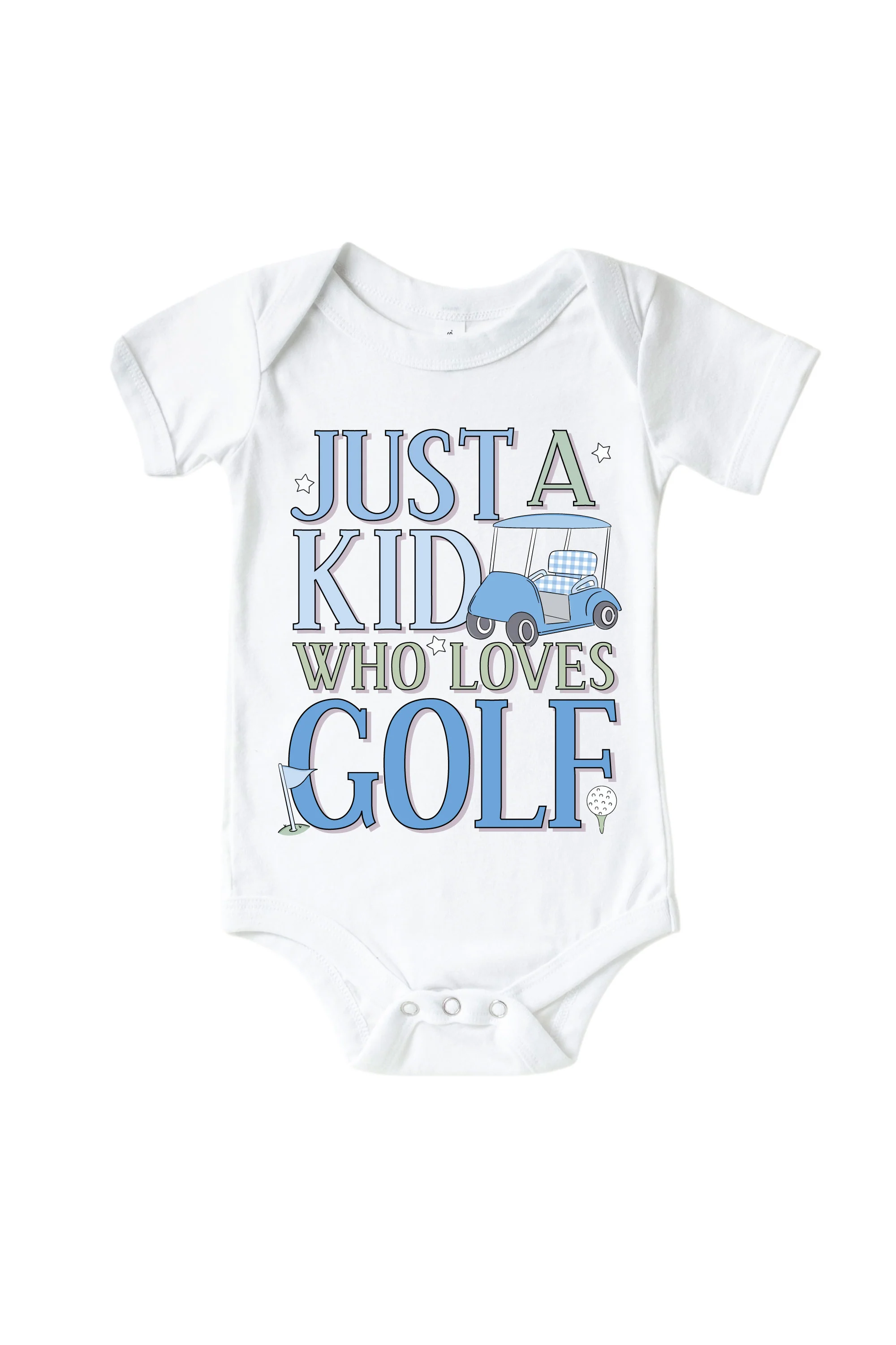 A Kid With Golf Love Blue Graphic Bodysuit & Kids Tee | White - Image 2