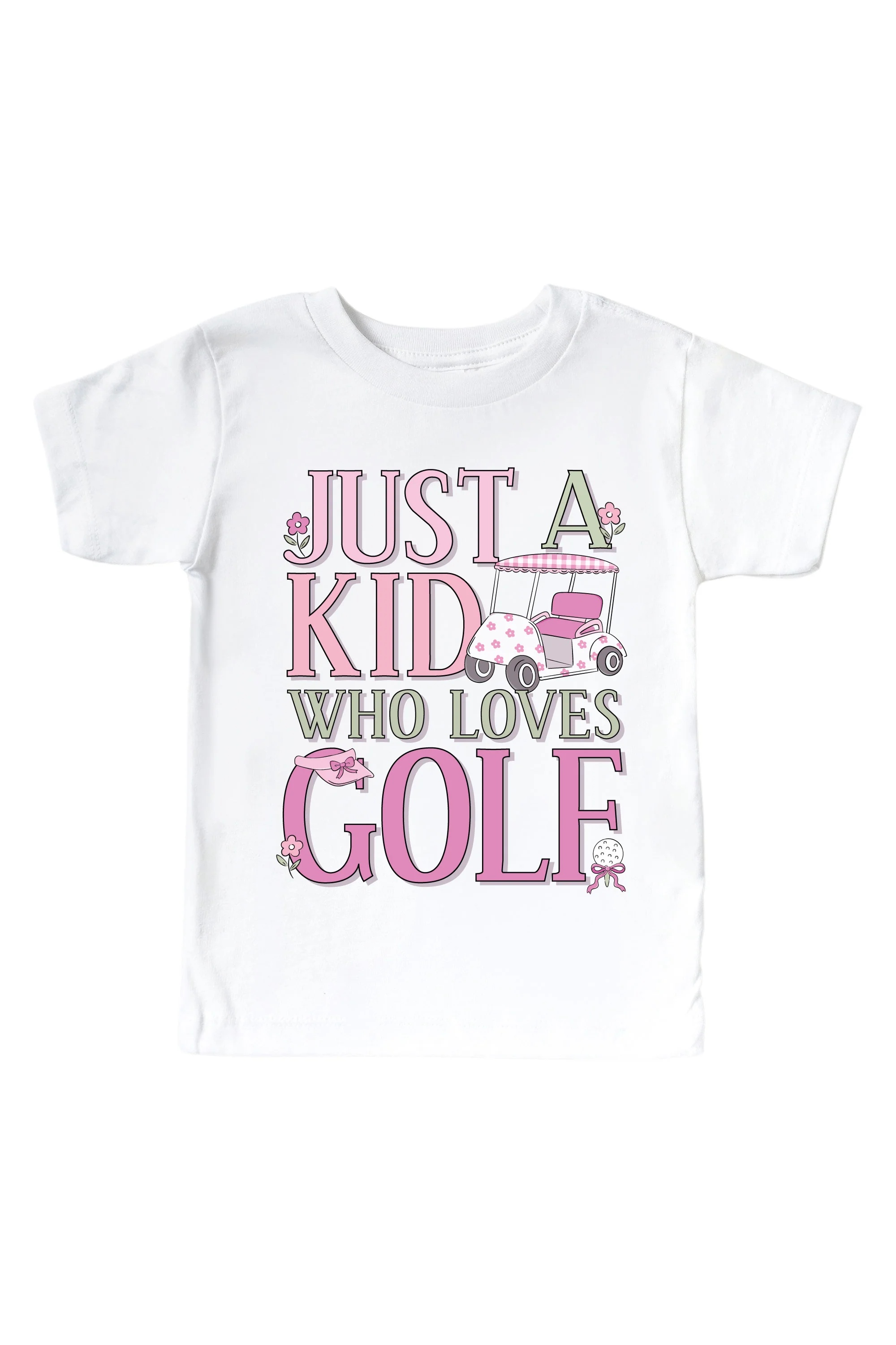 A Kid With Golf Love Pink Graphic Bodysuit & Kids Tee | White - Image 3