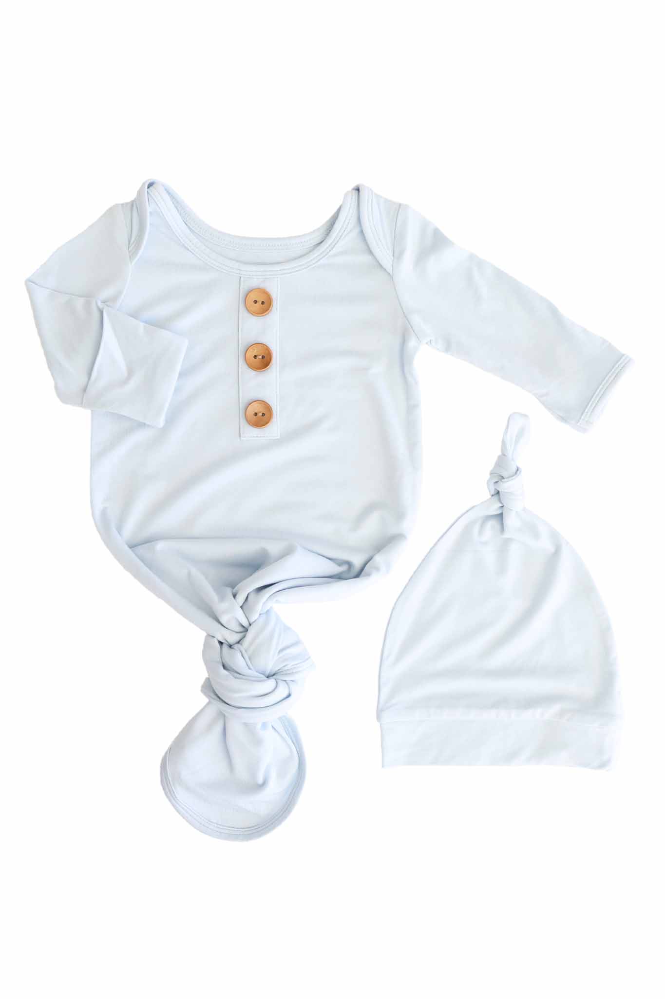 Baby Blue Newborn Baby Knot Gown & Hat Set - Image 3