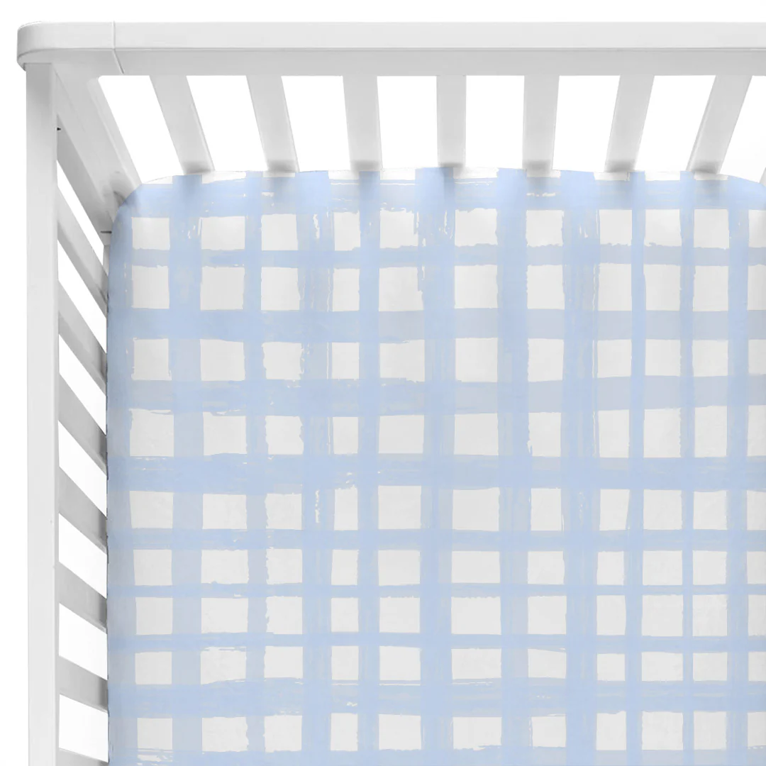 Baby Blue Plaid Crib Sheet - Image 2