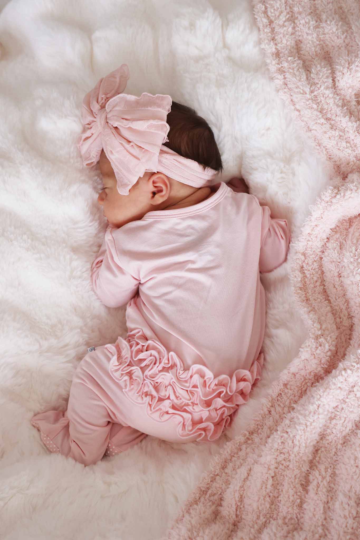 Baby Pink Bamboo Ruffle Zipper Footie - Image 13