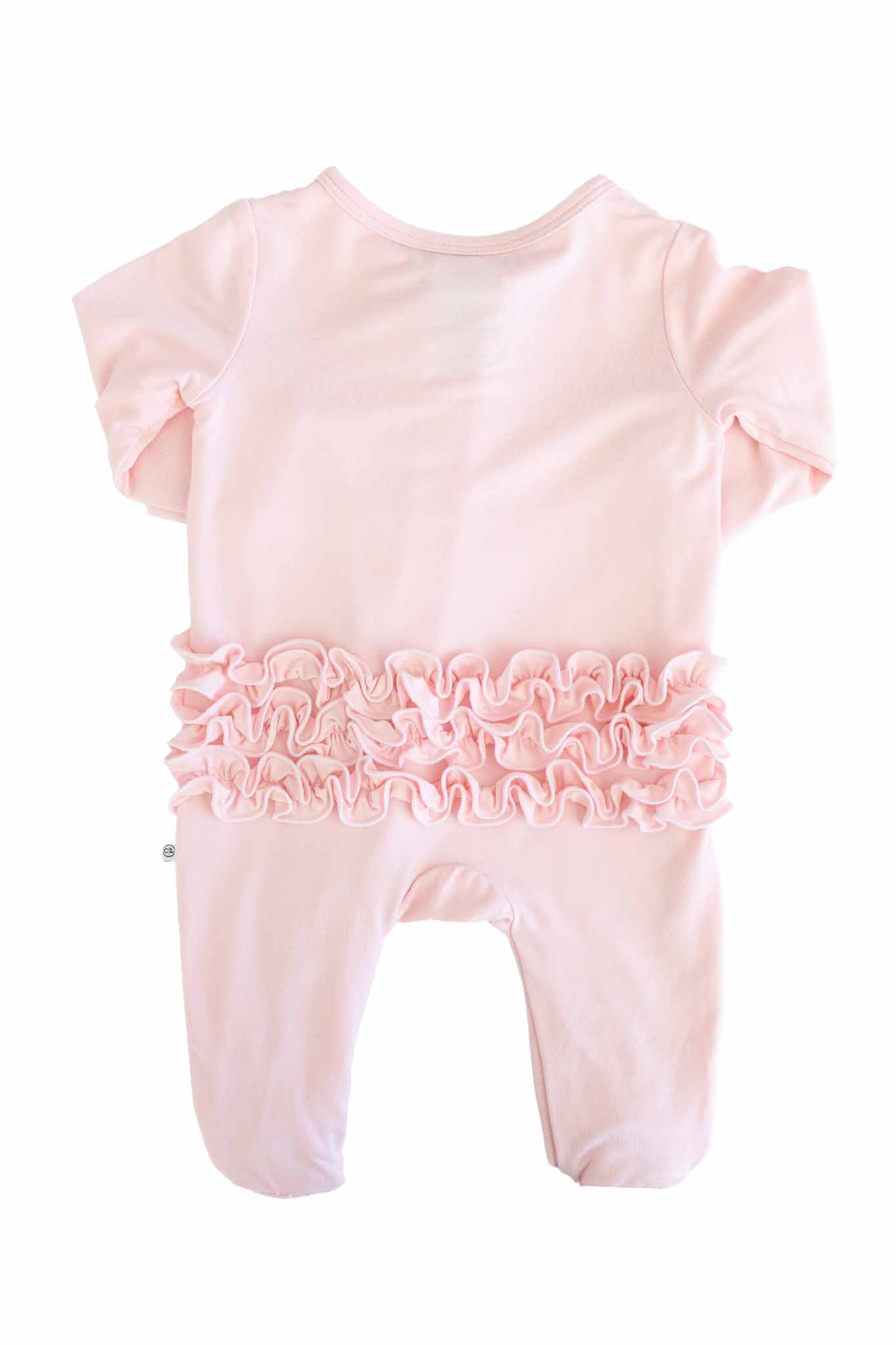 Baby Pink Bamboo Ruffle Zipper Footie - Image 8