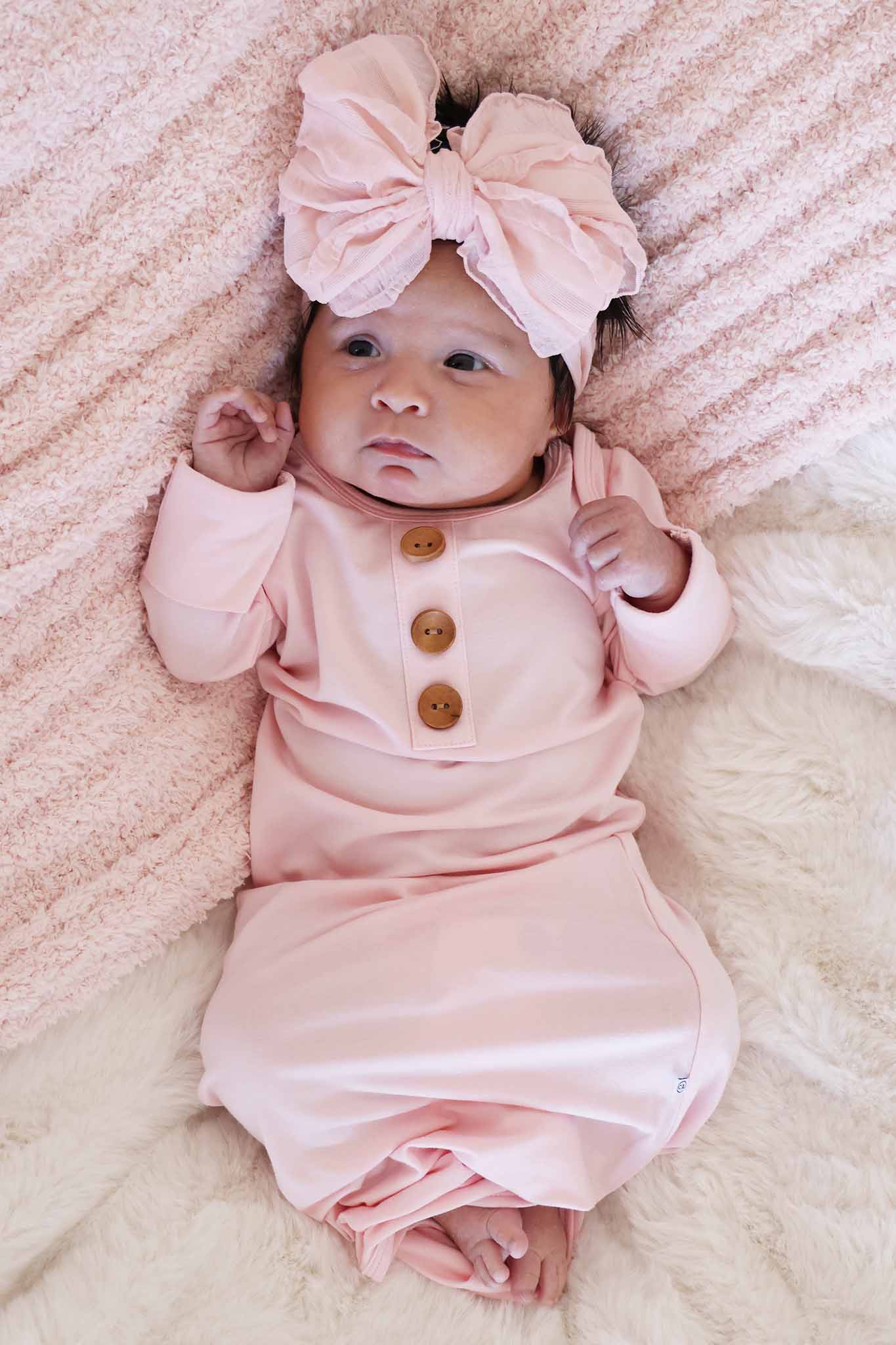 Baby Pink Newborn Baby Knot Gown & Hat Set - Image 2
