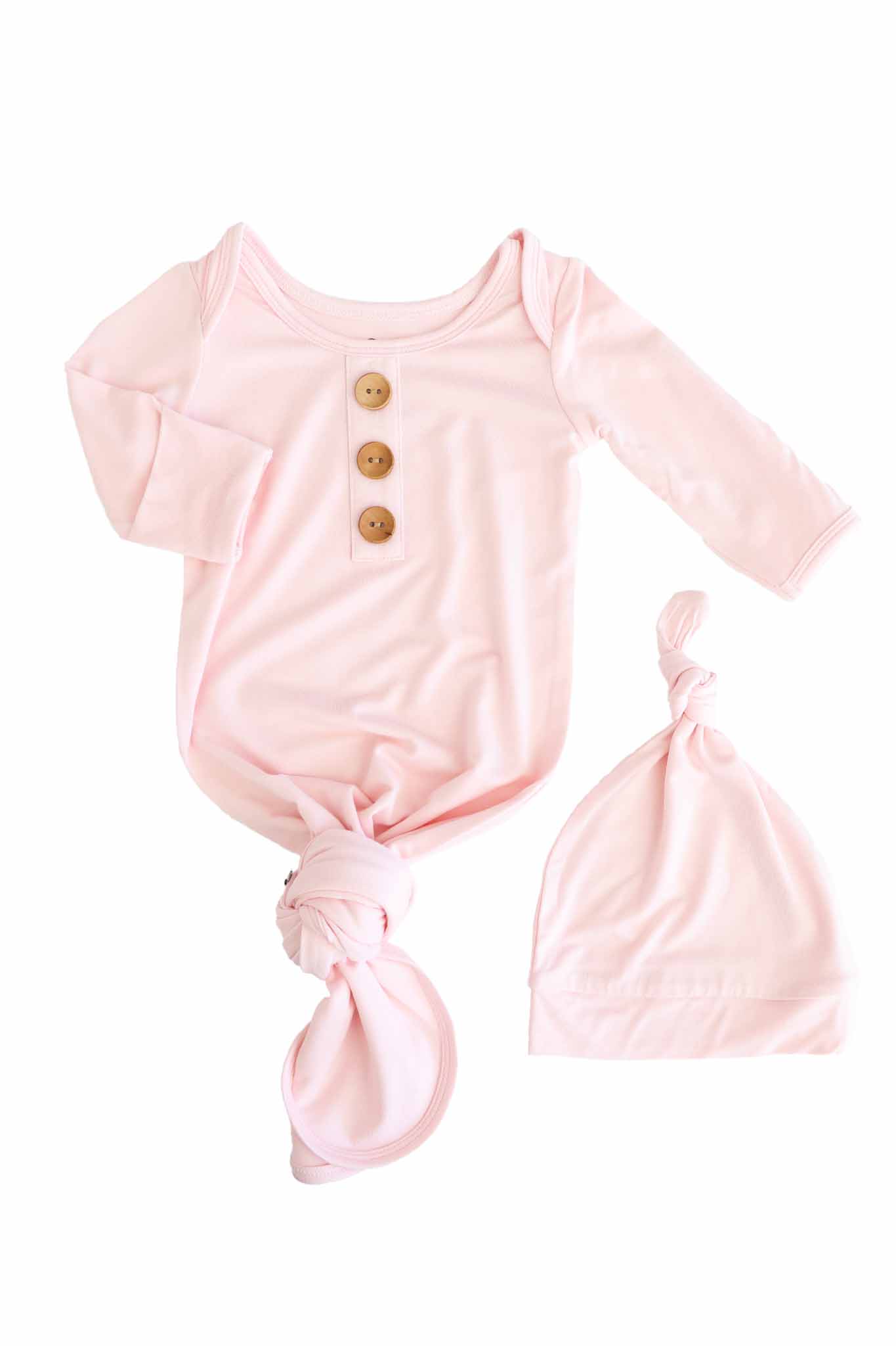Baby Pink Newborn Baby Knot Gown & Hat Set - Image 3