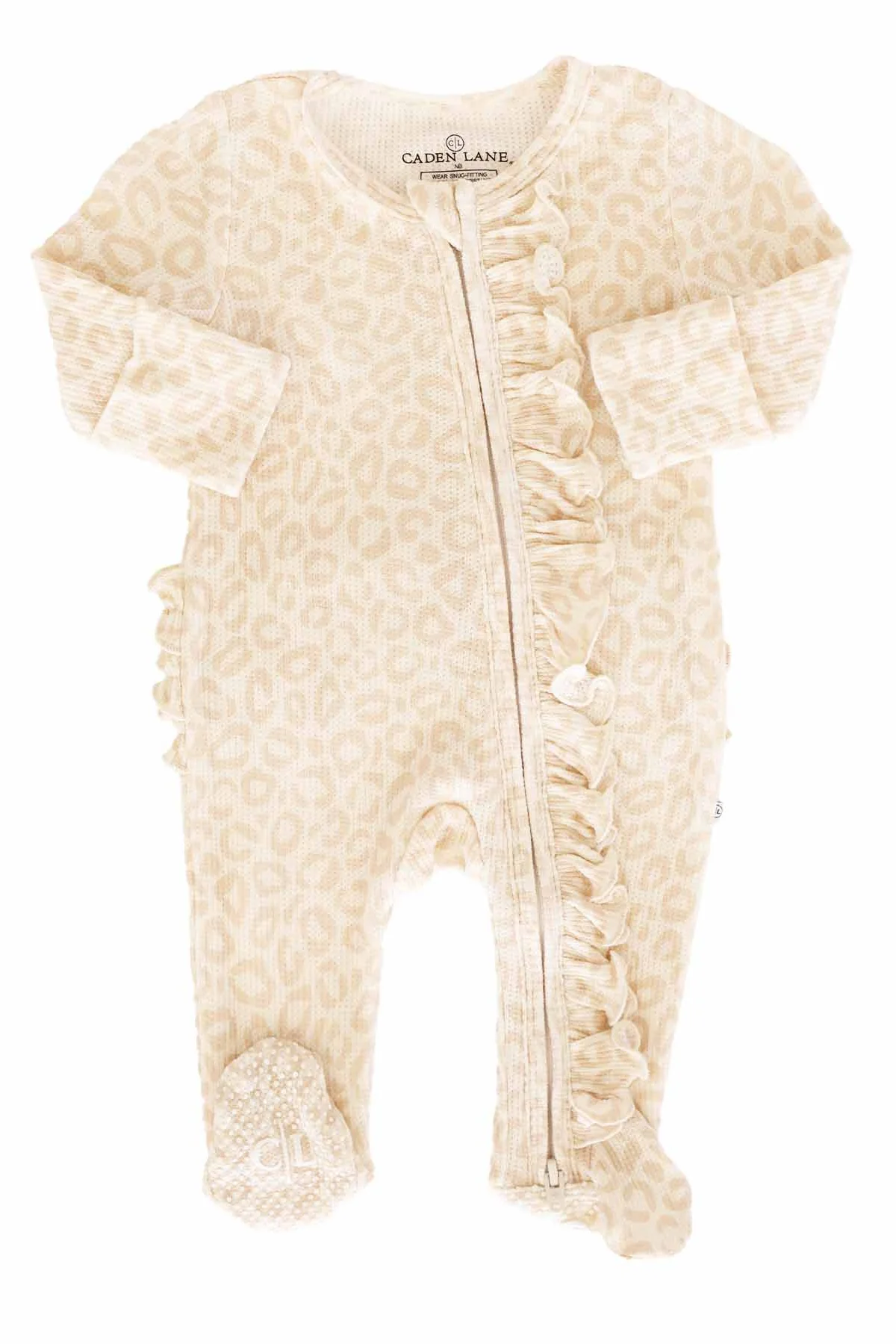 Bamboo Waffle Ruffle Zipper Footie | Lovely Leopard - Image 3