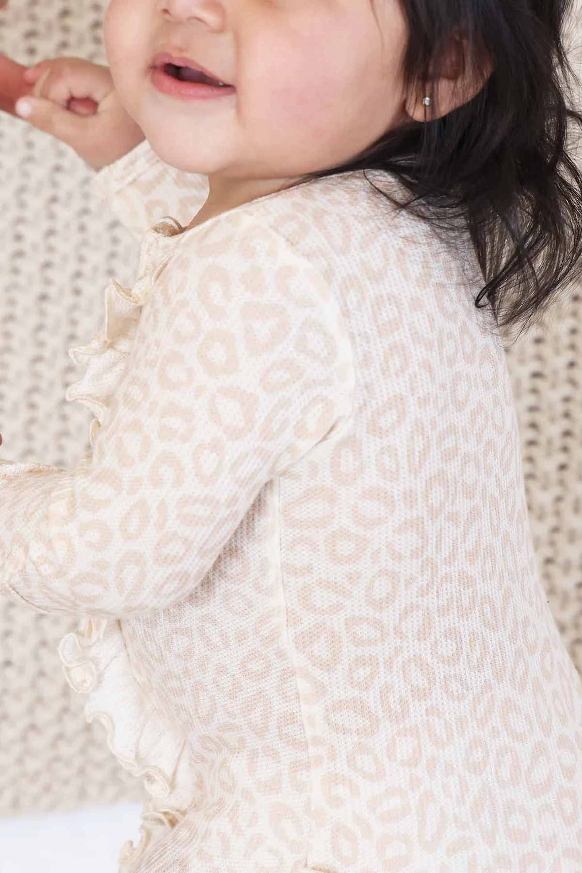 Bamboo Waffle Ruffle Zipper Footie | Lovely Leopard - Image 4
