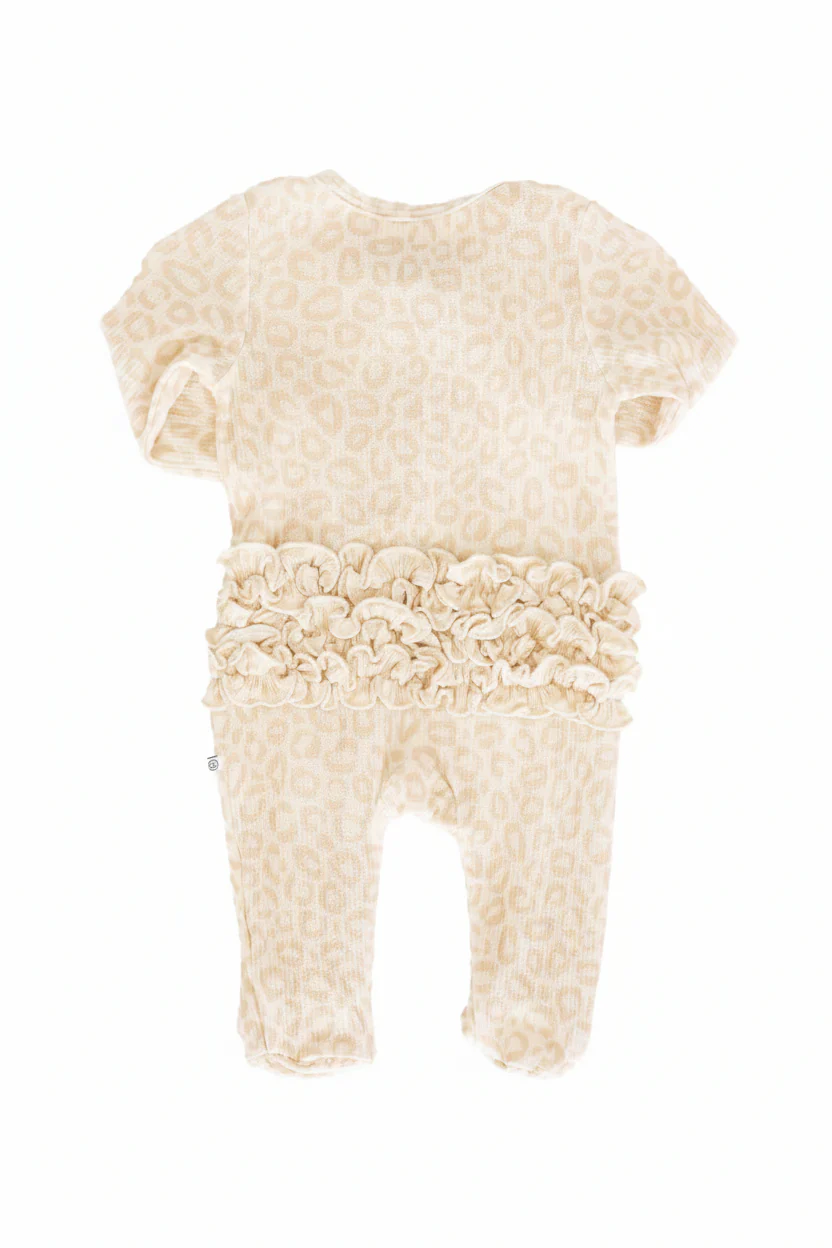 Bamboo Waffle Ruffle Zipper Footie | Lovely Leopard - Image 7