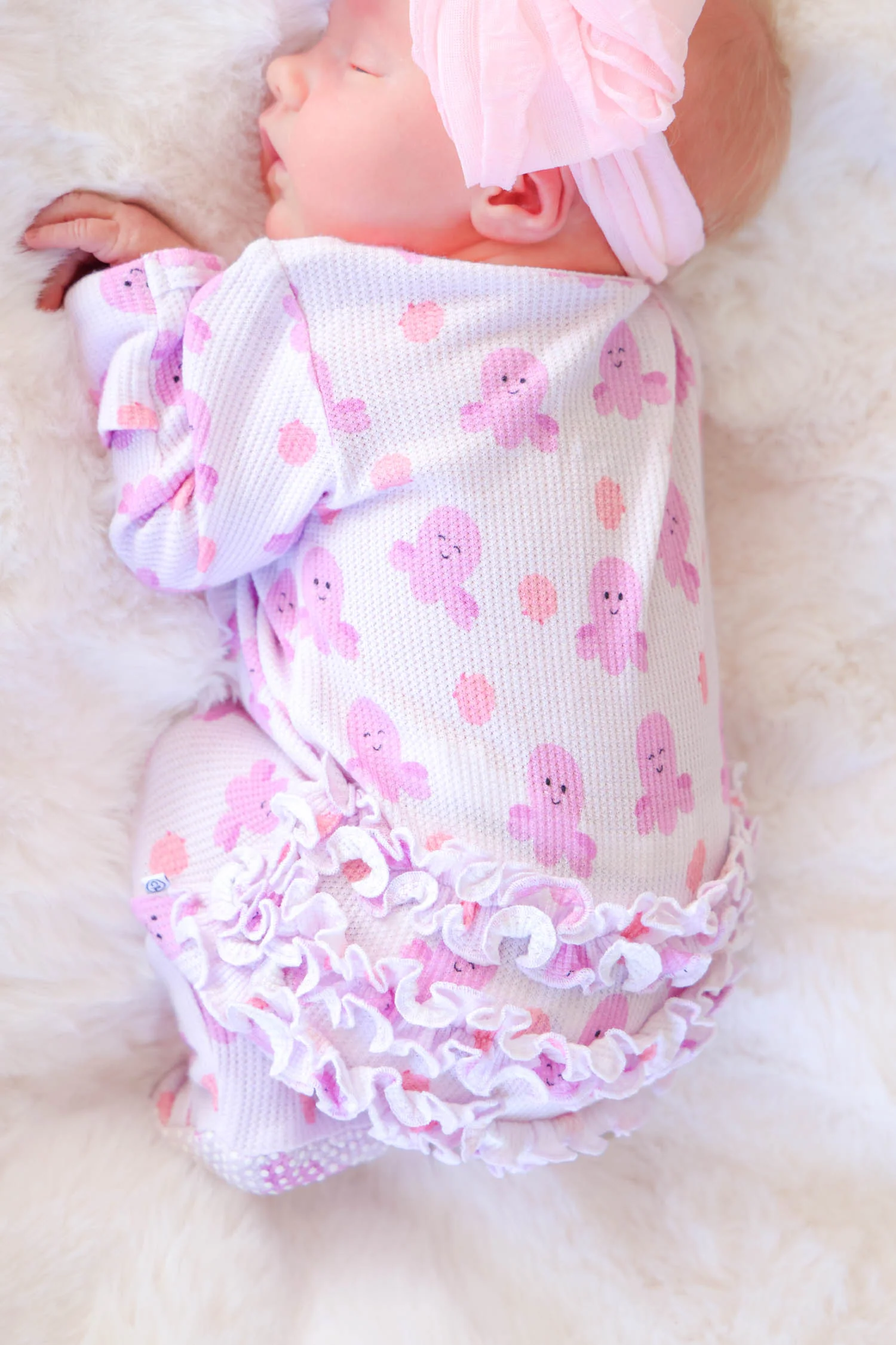 Bamboo Waffle Ruffle Zipper Footie | Sea Snuggles - Image 7