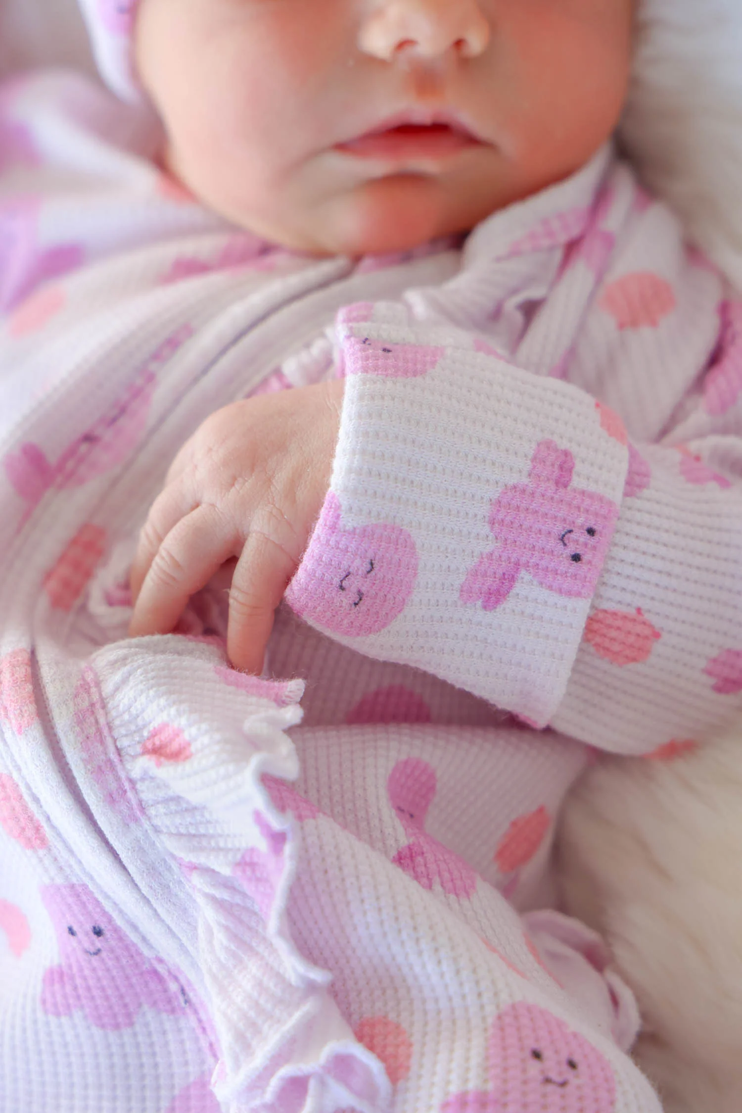 Bamboo Waffle Ruffle Zipper Footie | Sea Snuggles - Image 9