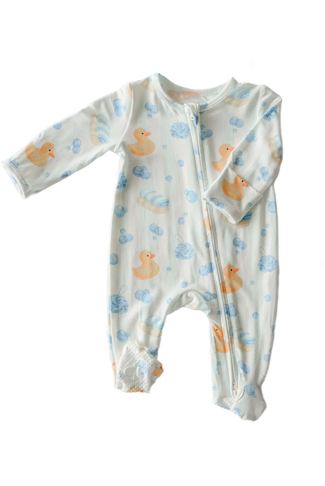 Bamboo Zipper Footie Pajamas | Bubble Duckies Blue - Image 2