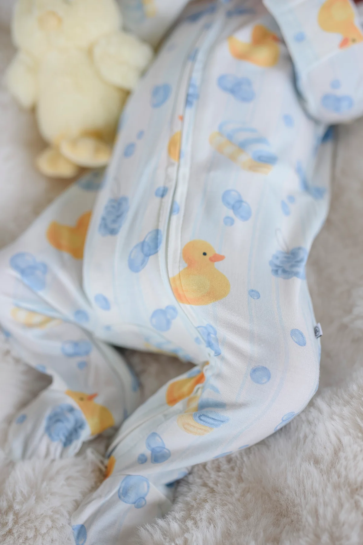 Bamboo Zipper Footie Pajamas | Bubble Duckies Blue - Image 3