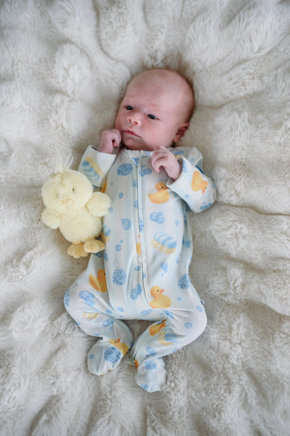 Bamboo Zipper Footie Pajamas | Bubble Duckies Blue - Image 4