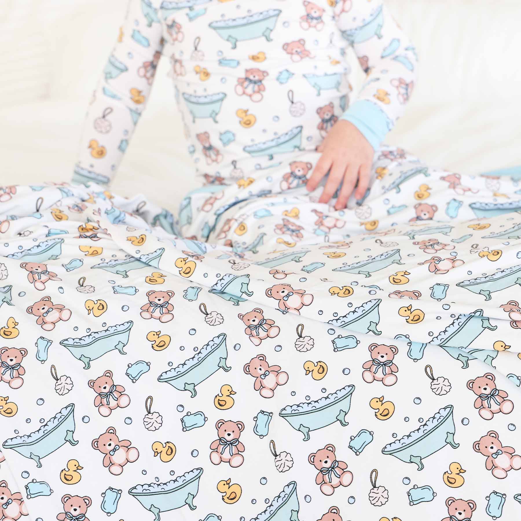 Bathtime Besties Double Sided Bamboo Blanket | Blue - Image 2
