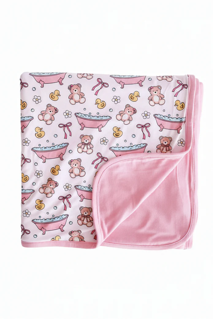 Bathtime Besties Double Sided Bamboo Blanket | Pink