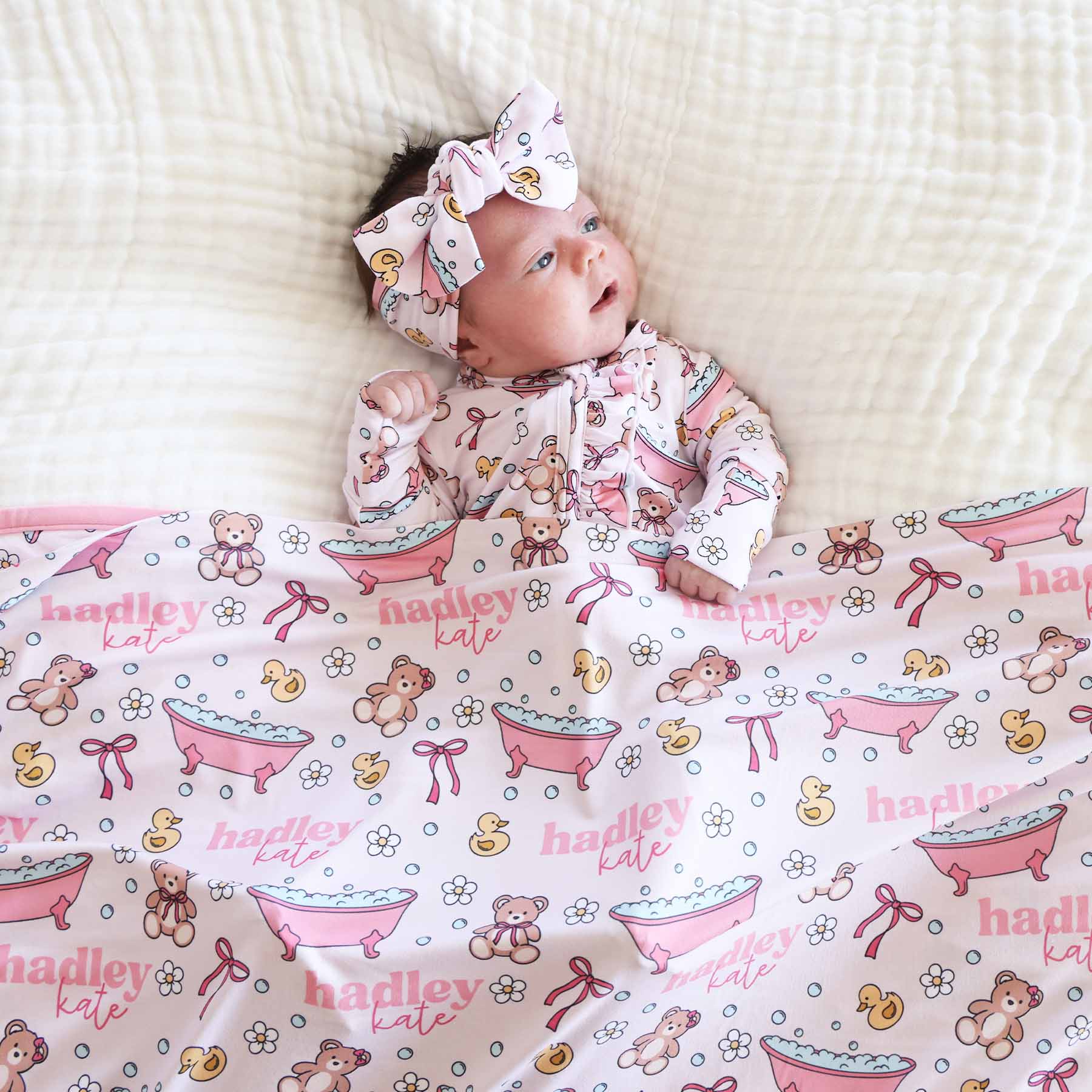 Bathtime Besties Personalized Swaddle Blanket | Pink - Image 4