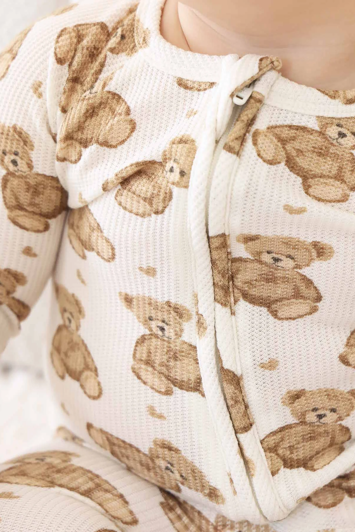 Beary Sweet Bamboo Waffle Convertible Zip Romper - Image 2