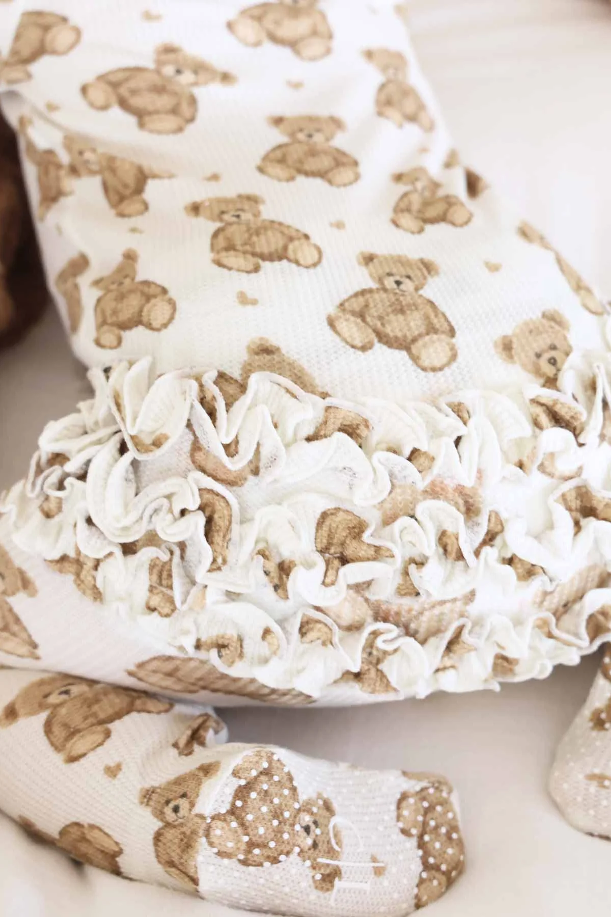 Beary Sweet Bamboo Waffle Zipper Ruffle Footie - Image 2