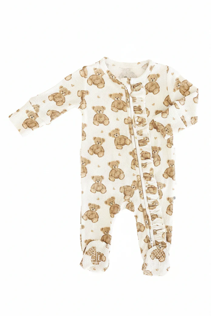 Beary Sweet Bamboo Waffle Zipper Ruffle Footie - Image 3