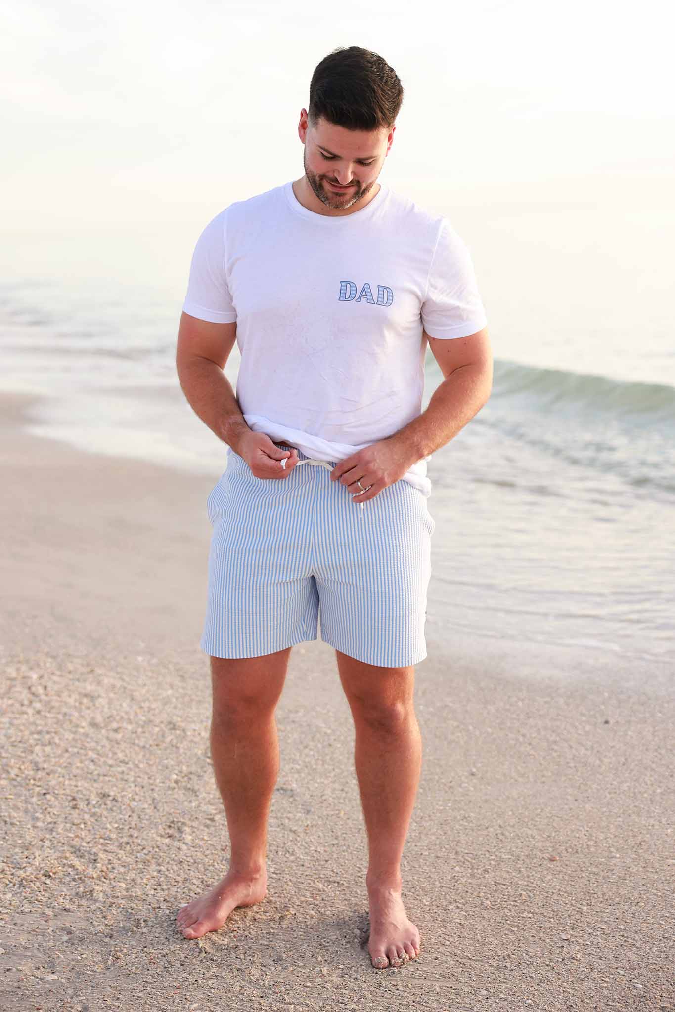 Blue Seersucker Dad Graphic Tee | White - Image 3