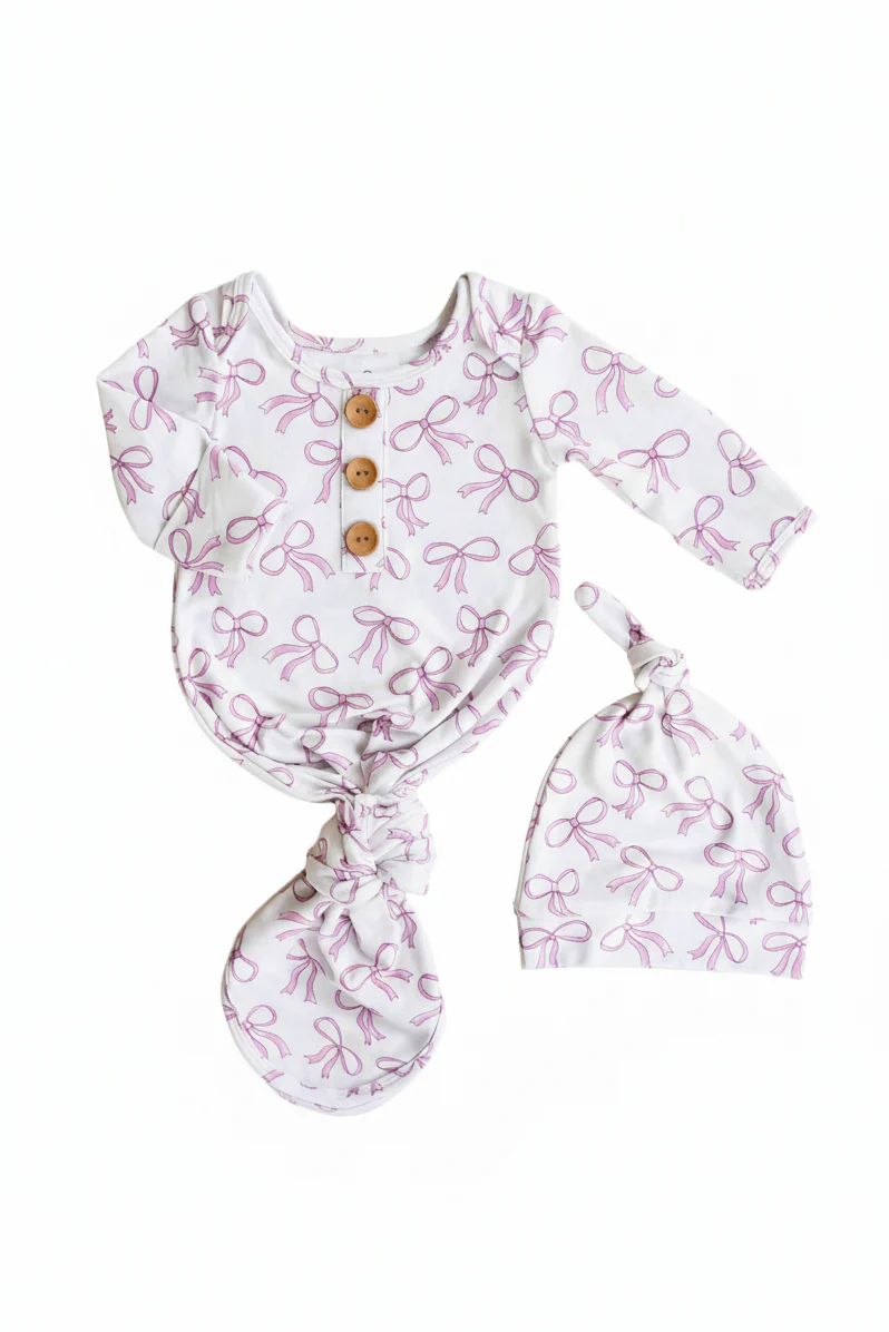 Blushing Bows Newborn Baby Knot Gown & Hat Set - Image 3
