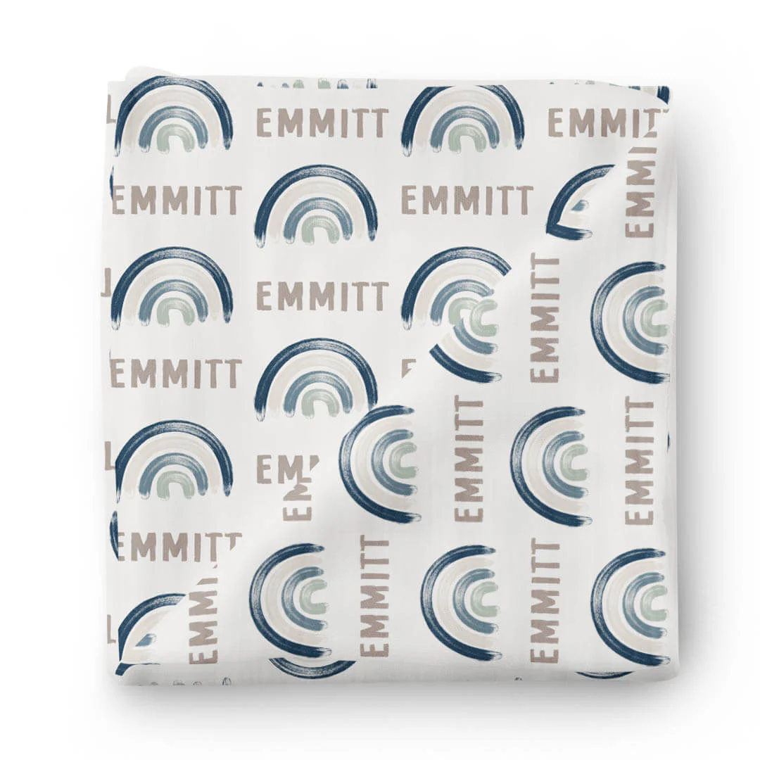 Brooks' Blue Rainbows Personalized Swaddle Blanket - Image 2
