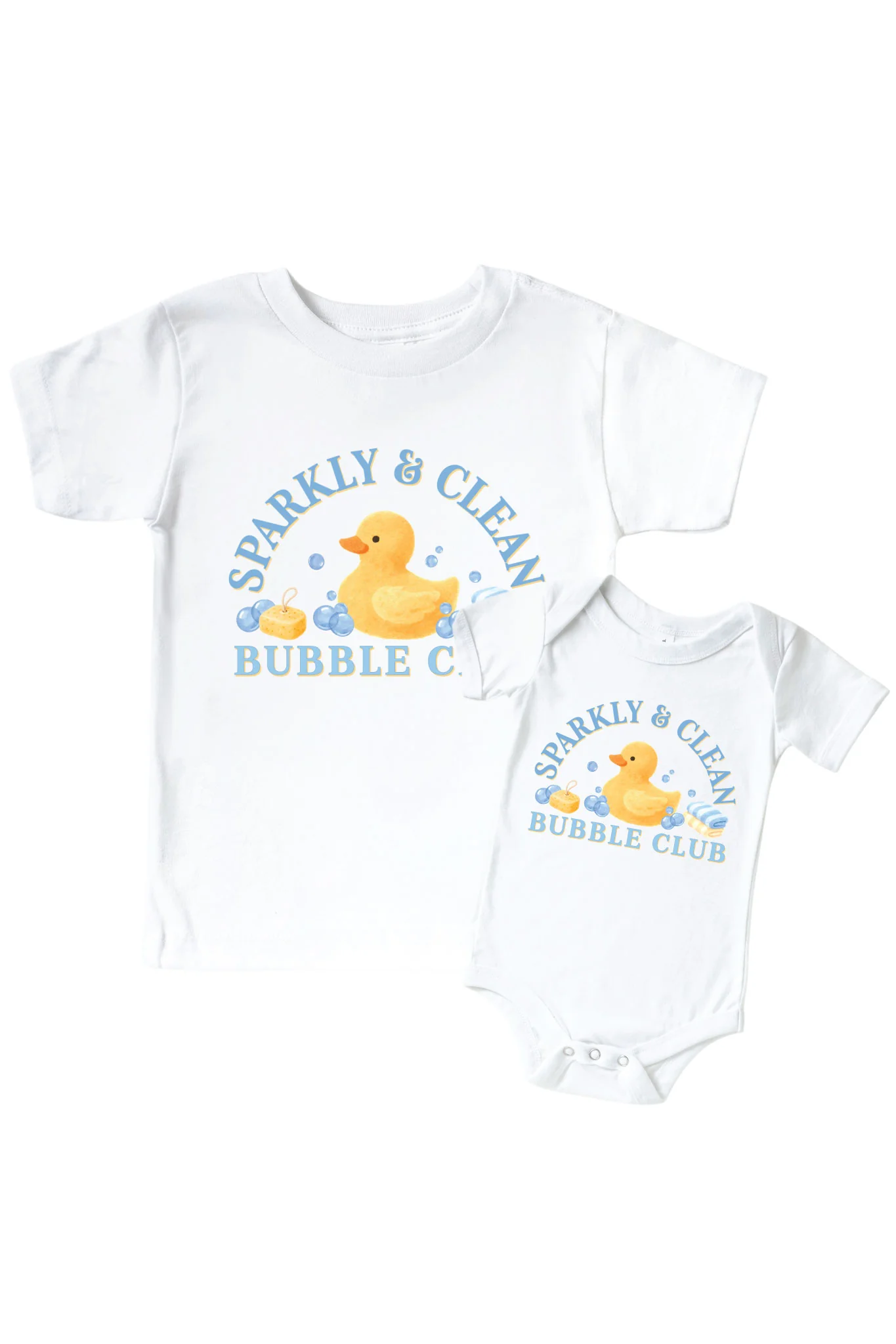 Bubble Club Blue Graphic Bodysuit & Kids Tee | White