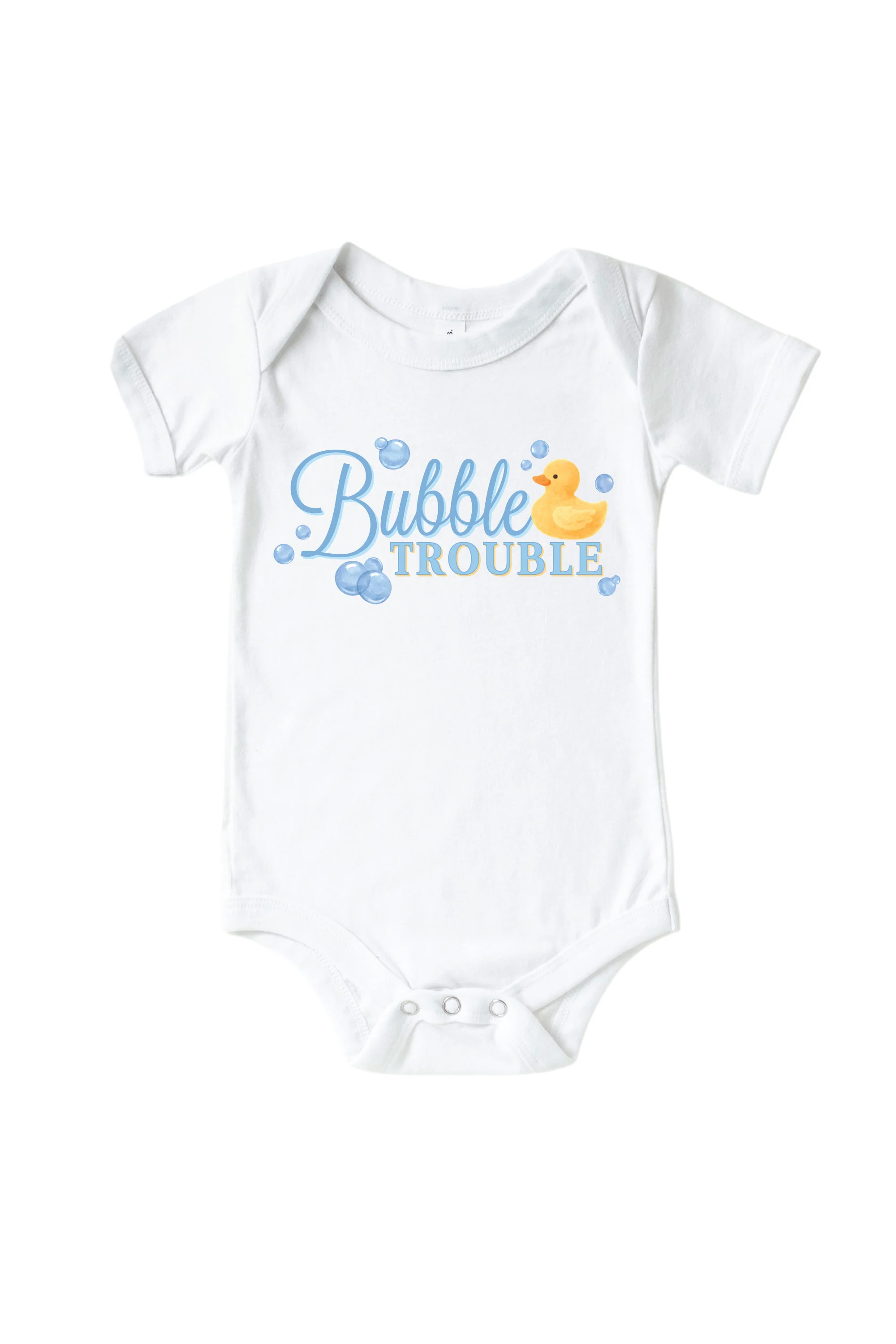 Bubble Trouble Blue Graphic Bodysuit & Kids Tee | White - Image 2