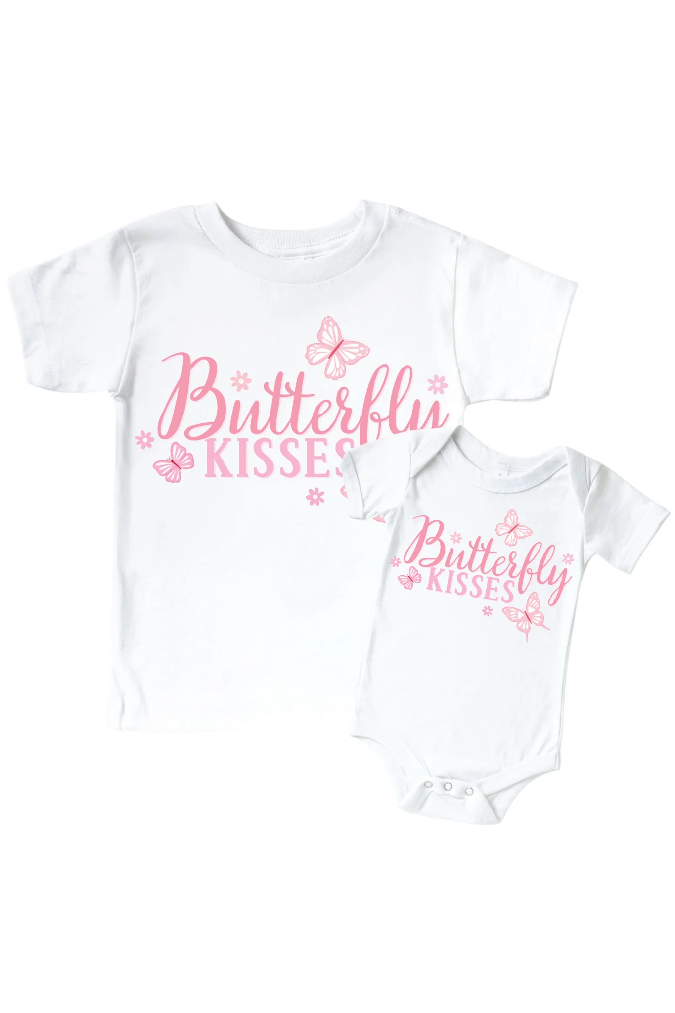 Butterfly Kisses Graphic Bodysuit & Kids Tee | White