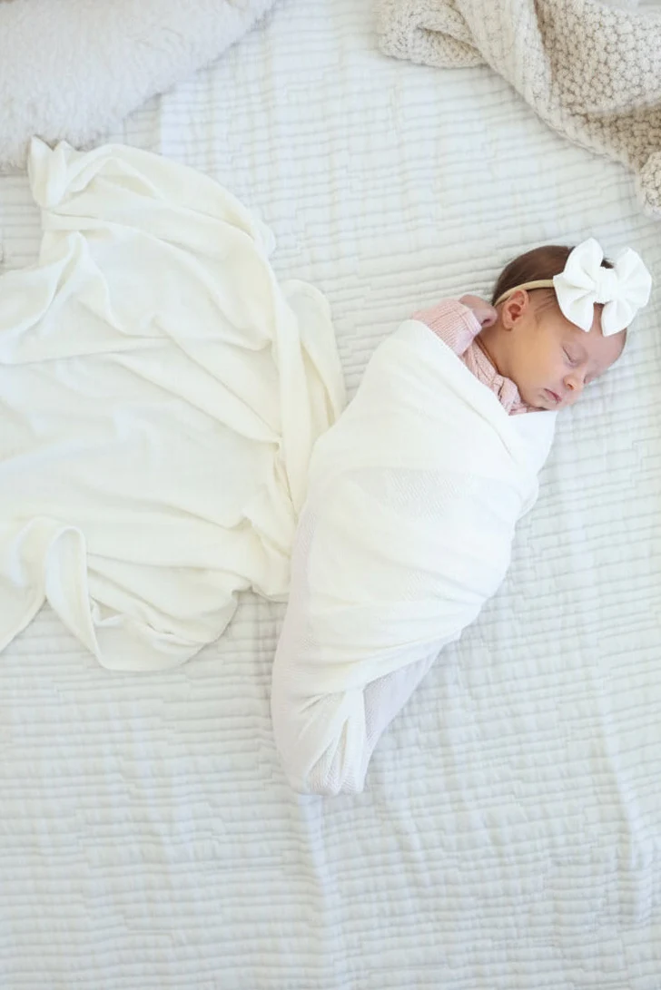 Cloud White Bamboo Waffle Oversized Swaddle Blanket - Image 4