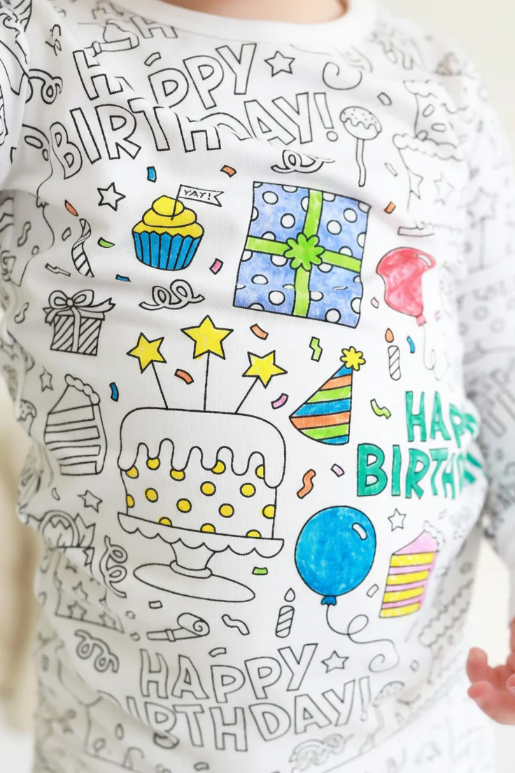 Colorable Two Piece Pajama Set | Birthday Celebration - Image 2