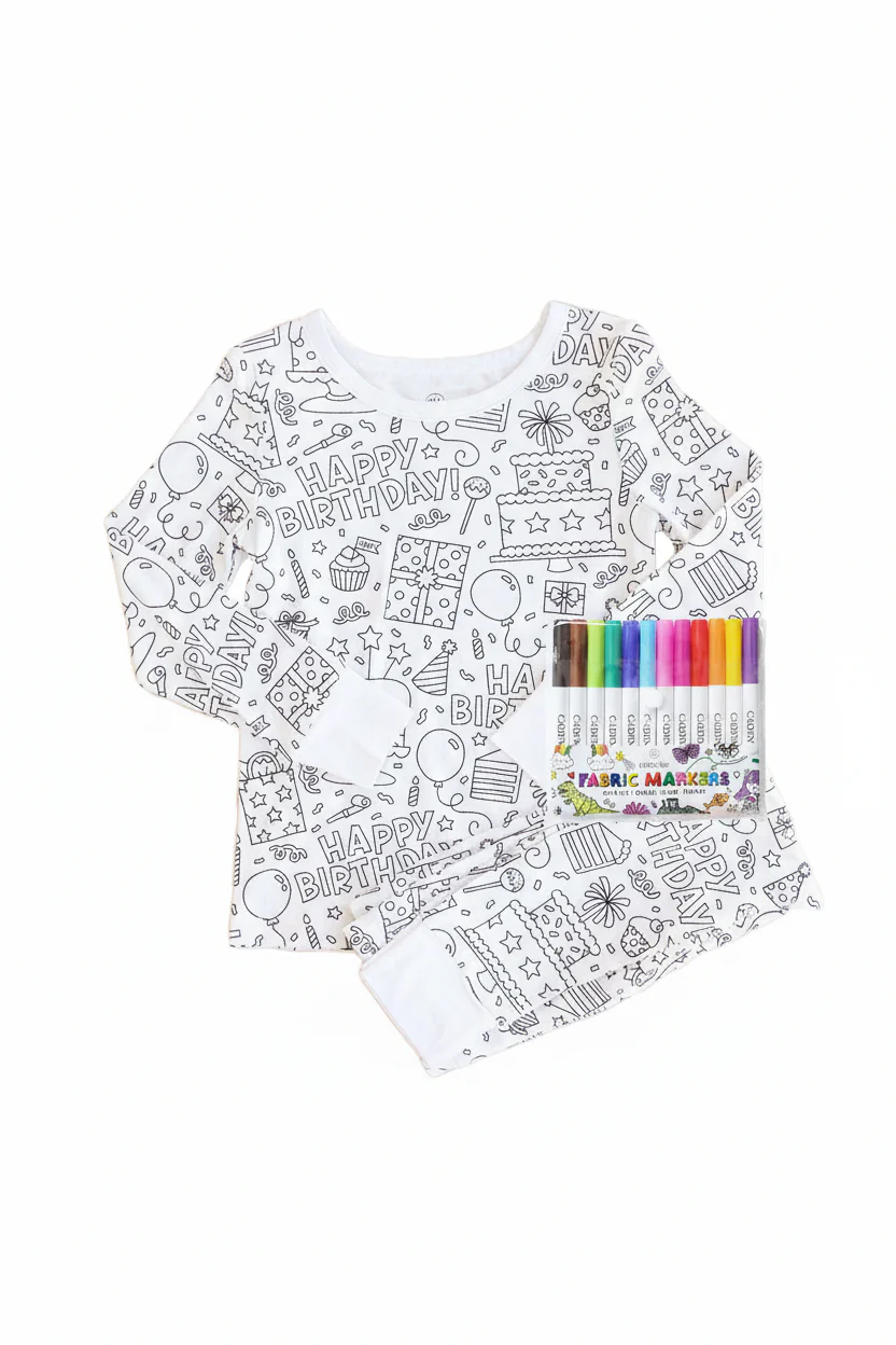 Colorable Two Piece Pajama Set | Birthday Celebration - Image 3