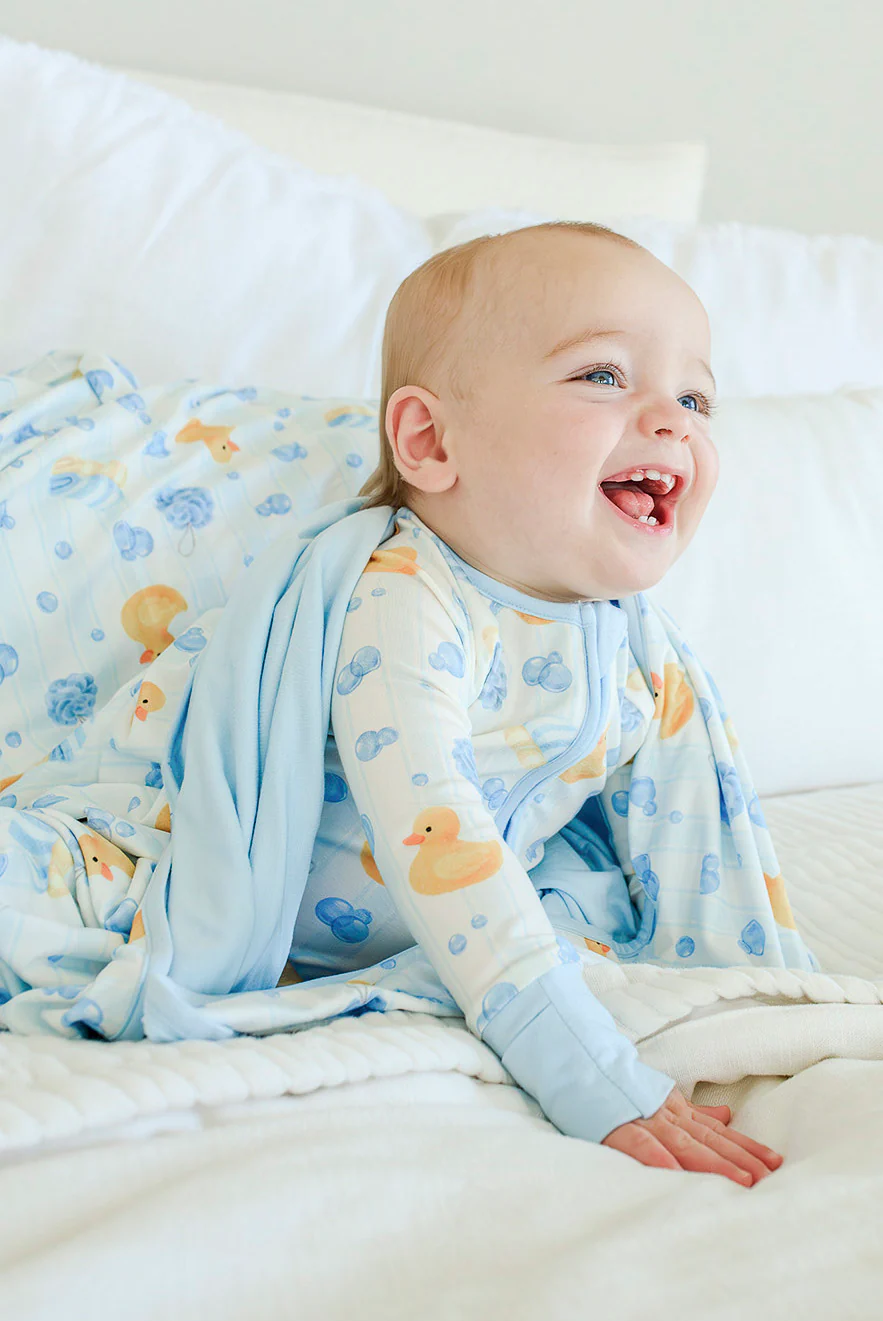 Convertible Bamboo Zip Romper | Bubble Duckies Blue - Image 4