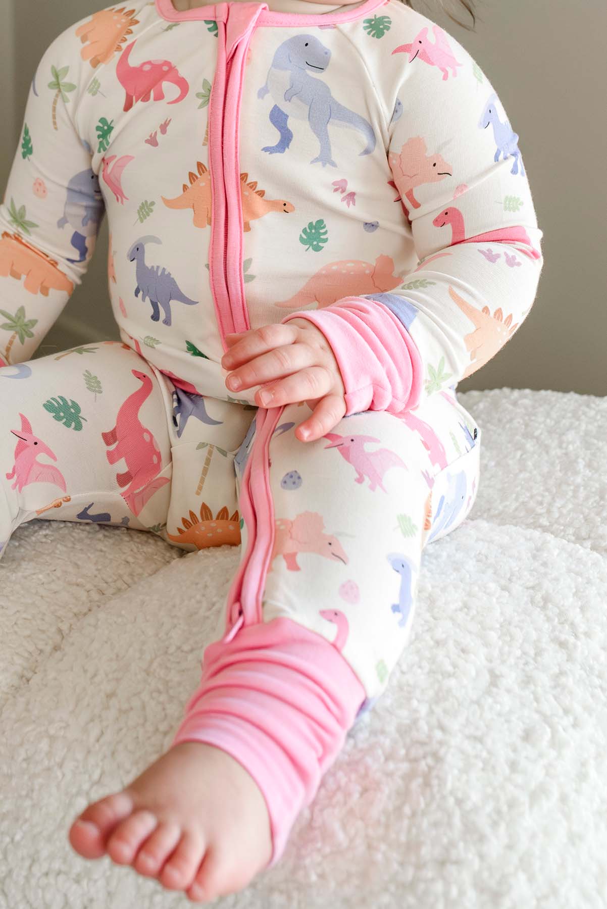 Convertible Bamboo Zip Romper | Little Fossil Pink - Image 6