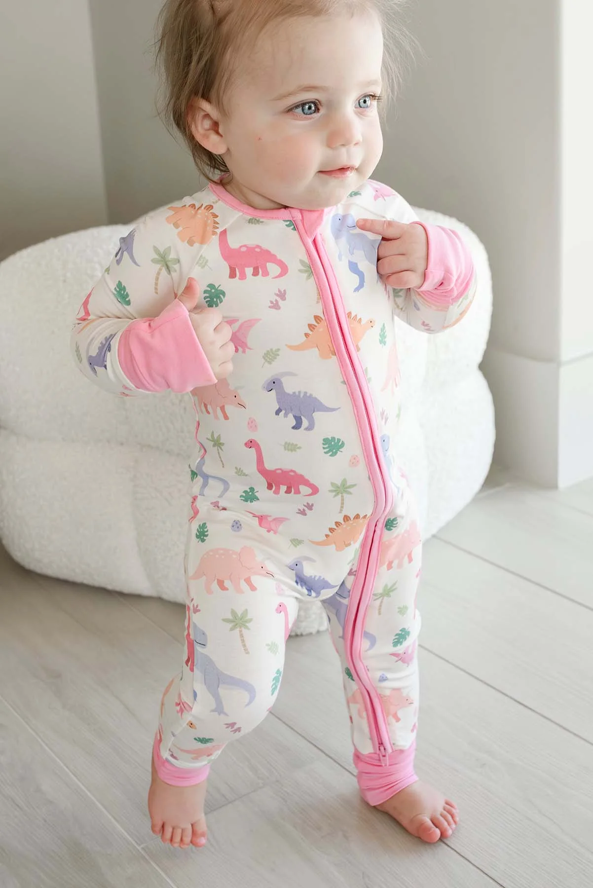 Convertible Bamboo Zip Romper | Little Fossil Pink - Image 7