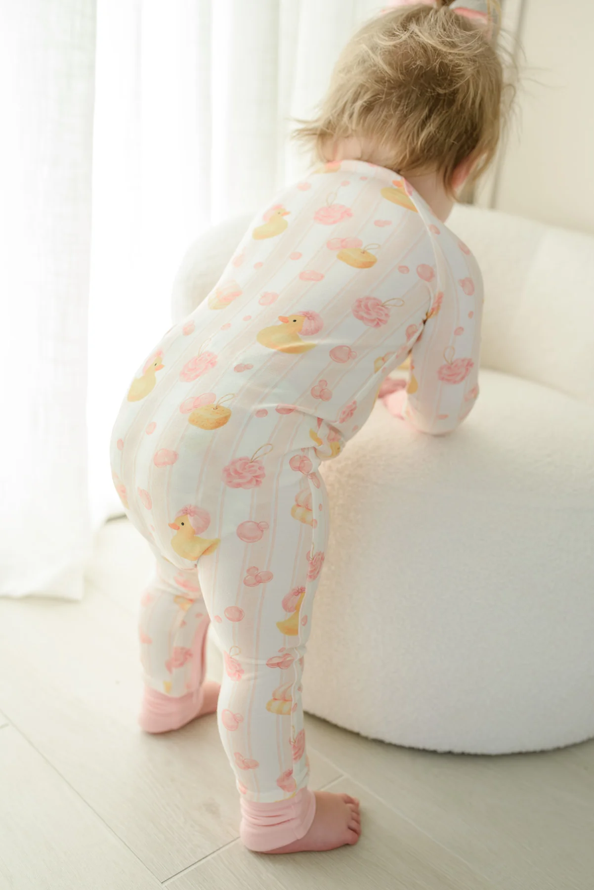 Convertible Bamboo Zip Romper Pajamas | Bubble Duckies Pink - Image 13