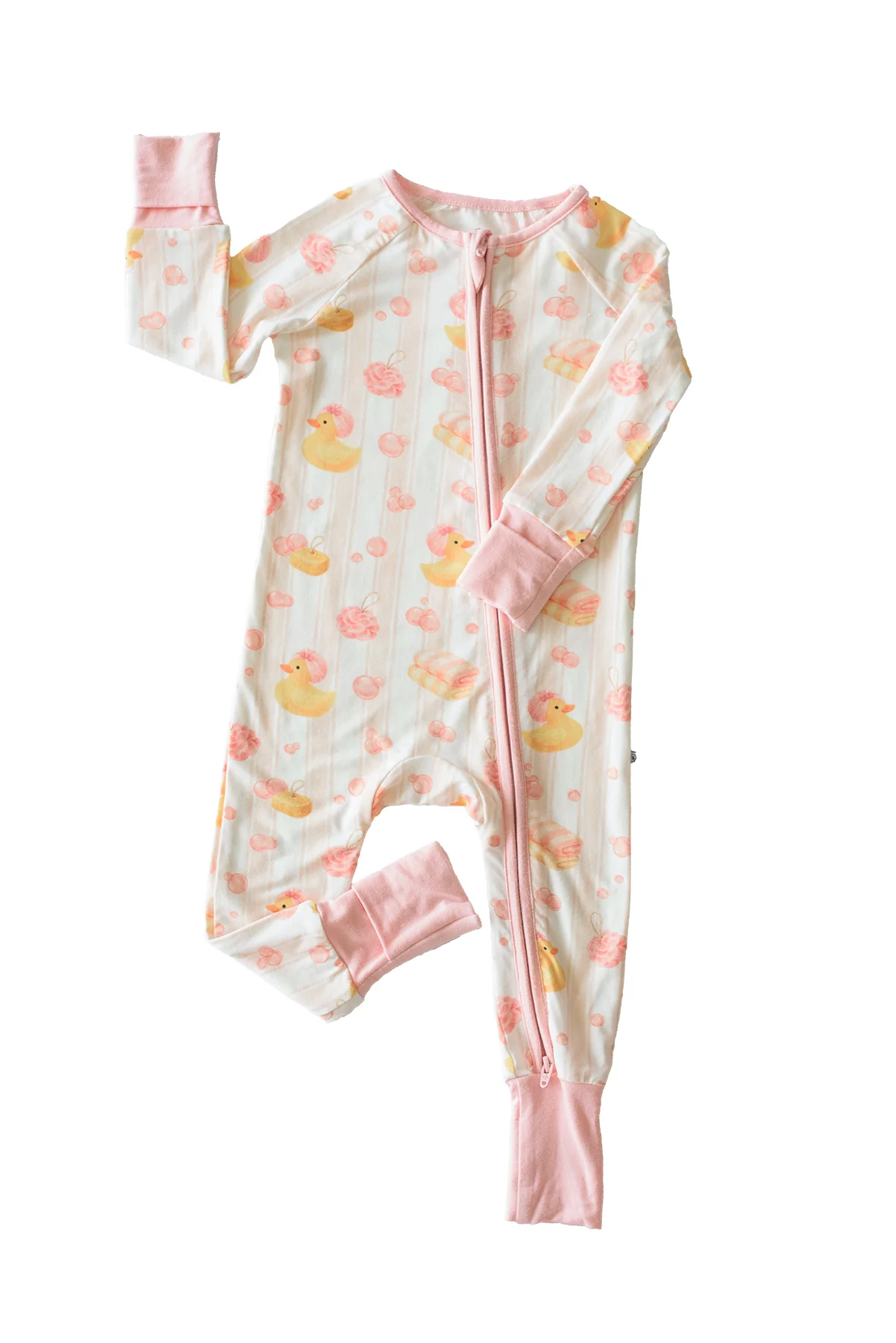 Convertible Bamboo Zip Romper Pajamas | Bubble Duckies Pink - Image 2