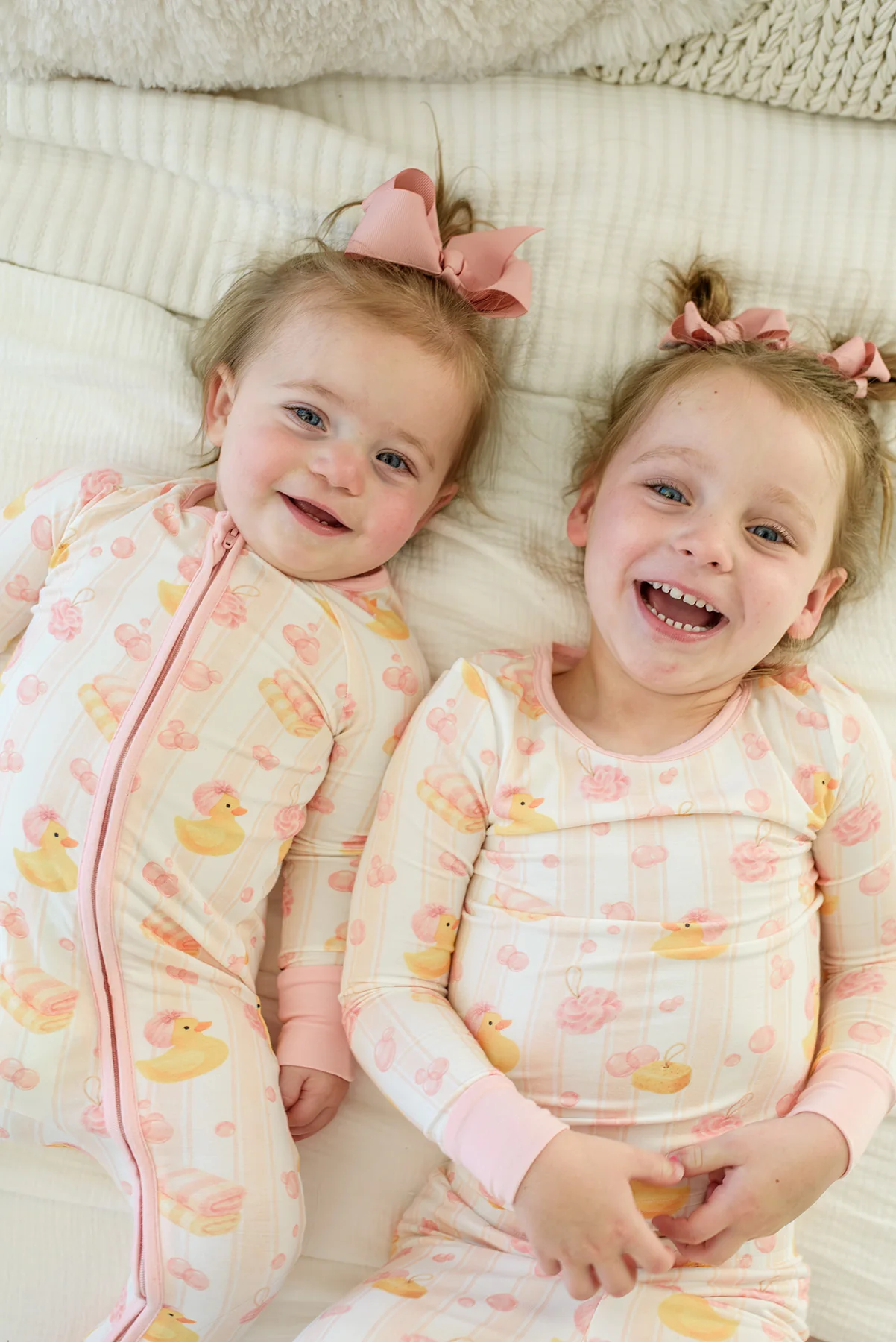Convertible Bamboo Zip Romper Pajamas | Bubble Duckies Pink - Image 7