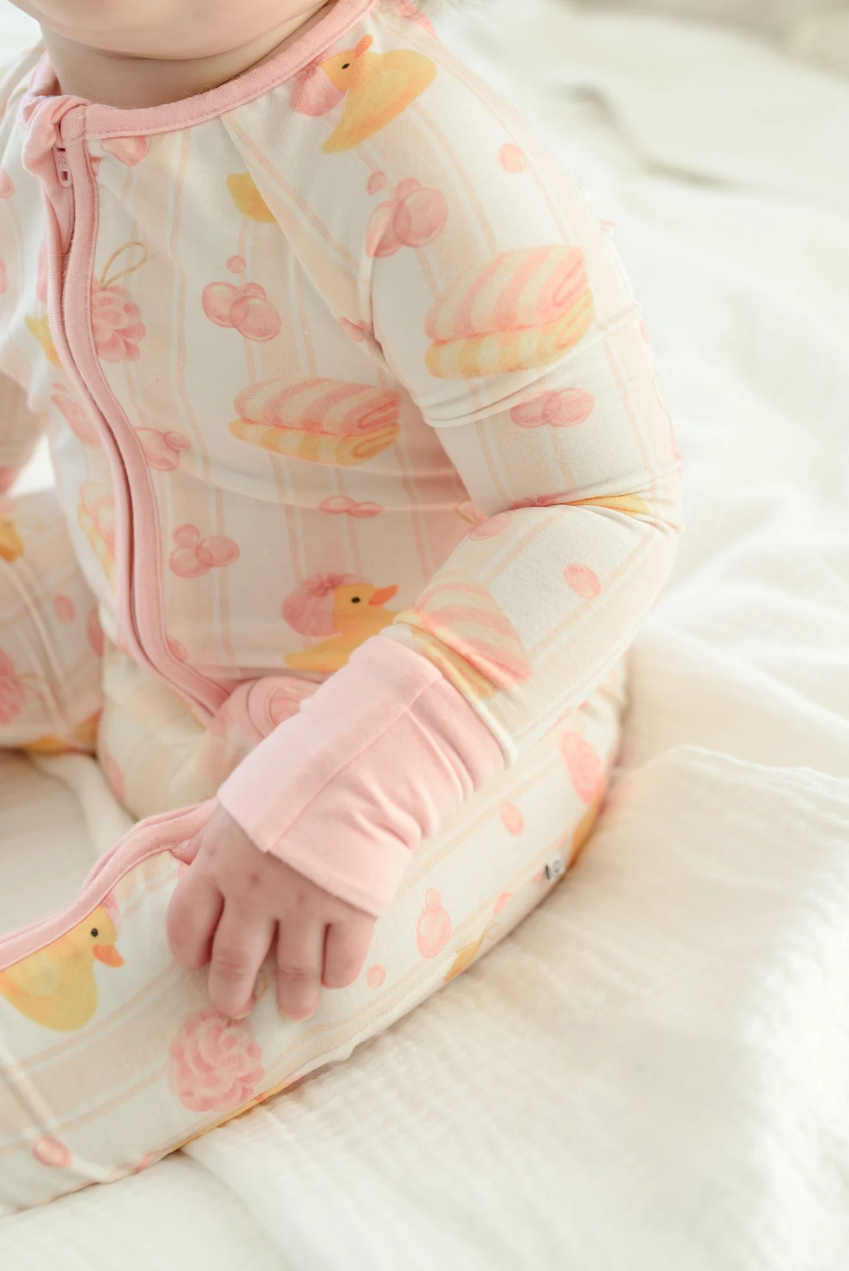 Convertible Bamboo Zip Romper Pajamas | Bubble Duckies Pink - Image 8