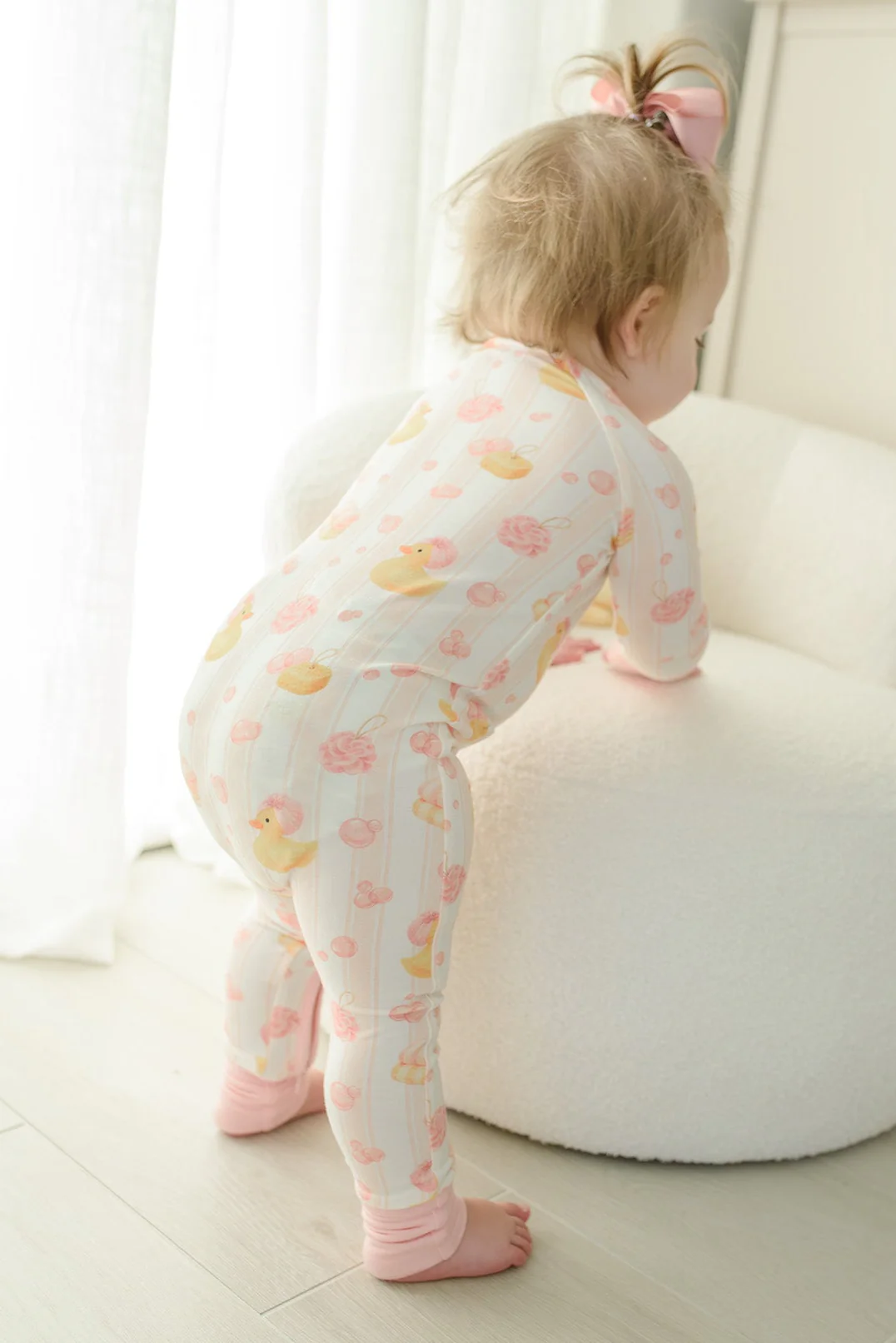 Convertible Bamboo Zip Romper Pajamas | Bubble Duckies Pink - Image 9