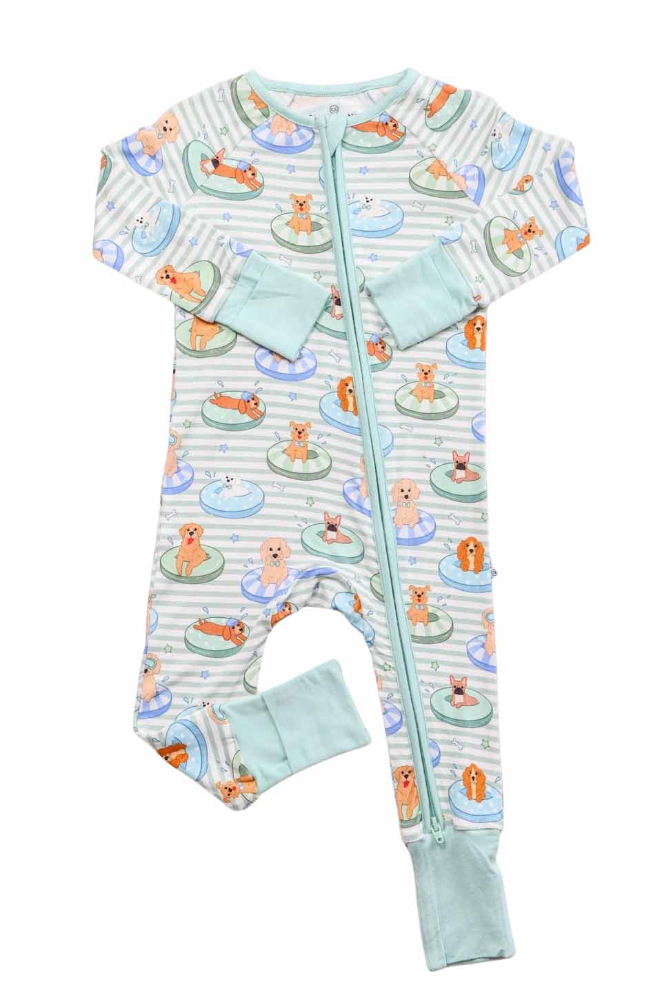 Convertible Bamboo Zip Romper | Poolside Pups Blue - Image 2