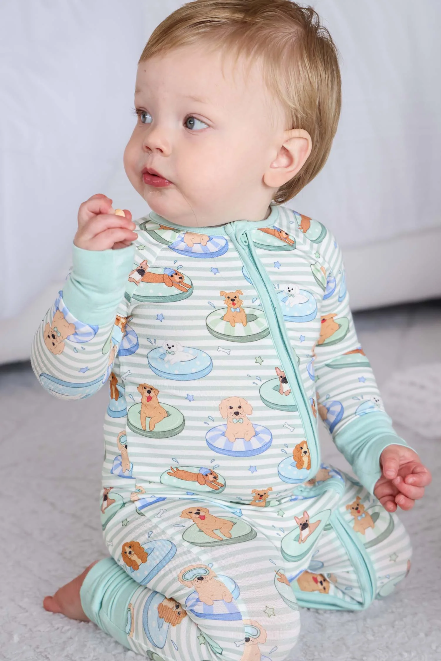 Convertible Bamboo Zip Romper | Poolside Pups Blue - Image 6