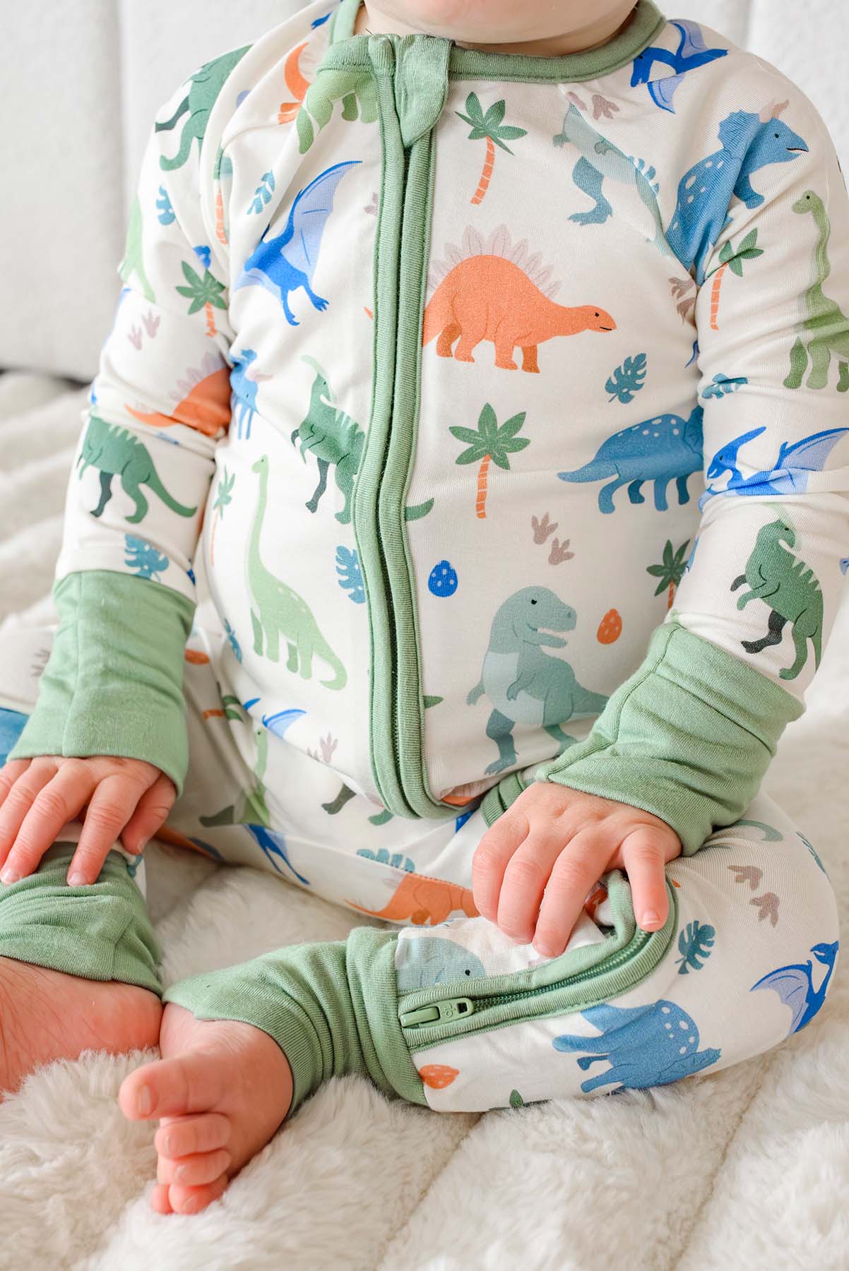 Convertible Bamboo Zip Romper | Little Fossil Neutral - Image 3
