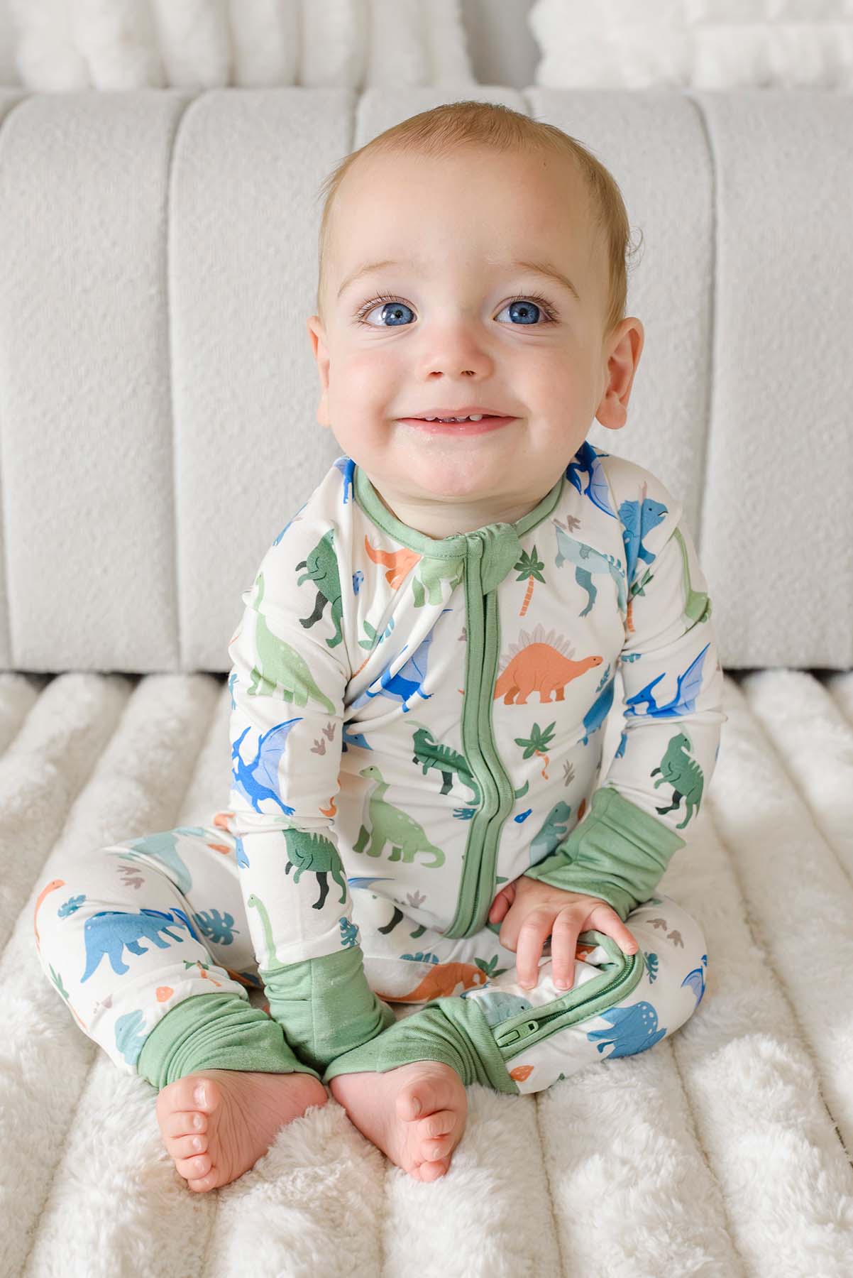 Convertible Bamboo Zip Romper | Little Fossil Neutral - Image 7