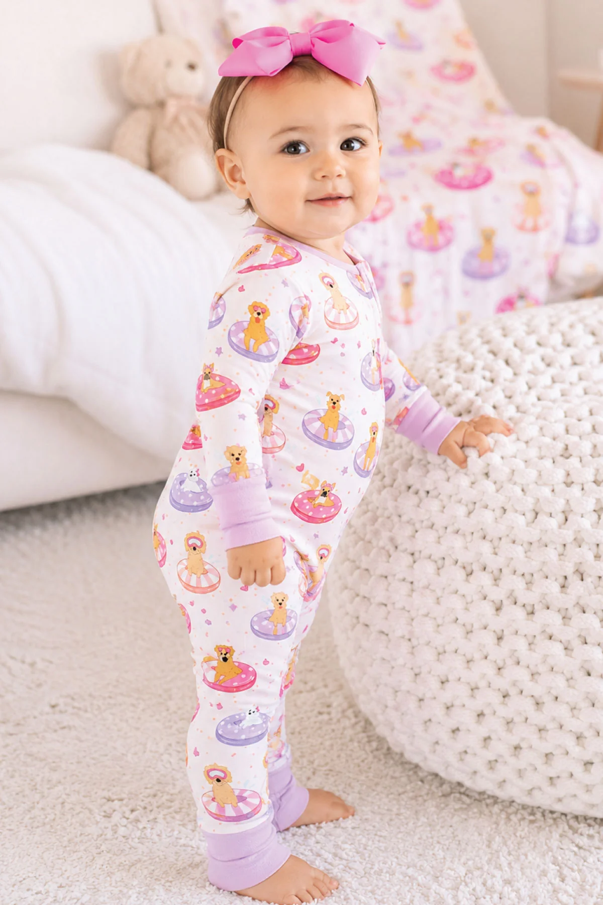 Convertible Zip Romper | Poolside Pups Pink - Image 4