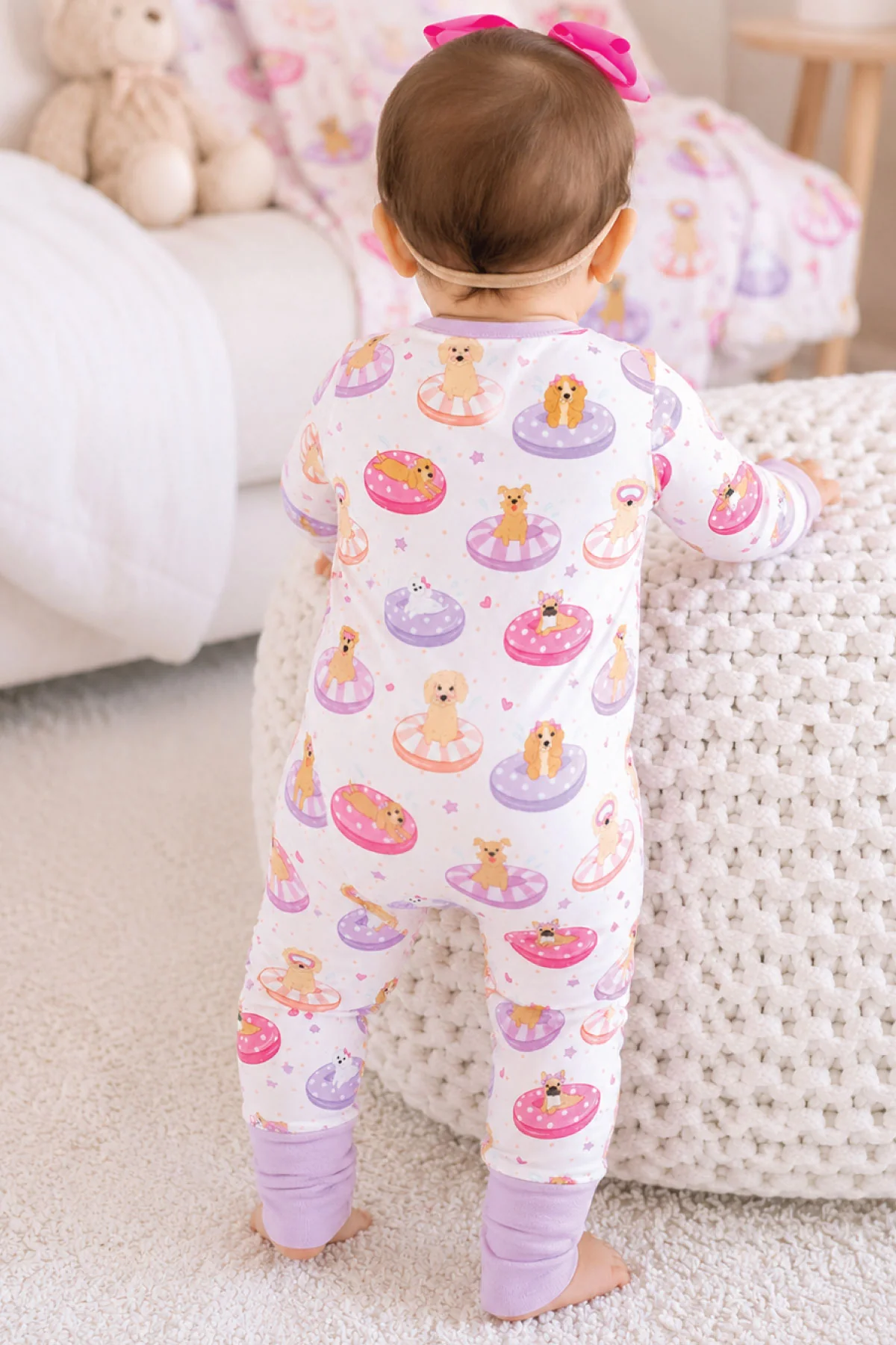 Convertible Zip Romper | Poolside Pups Pink - Image 8