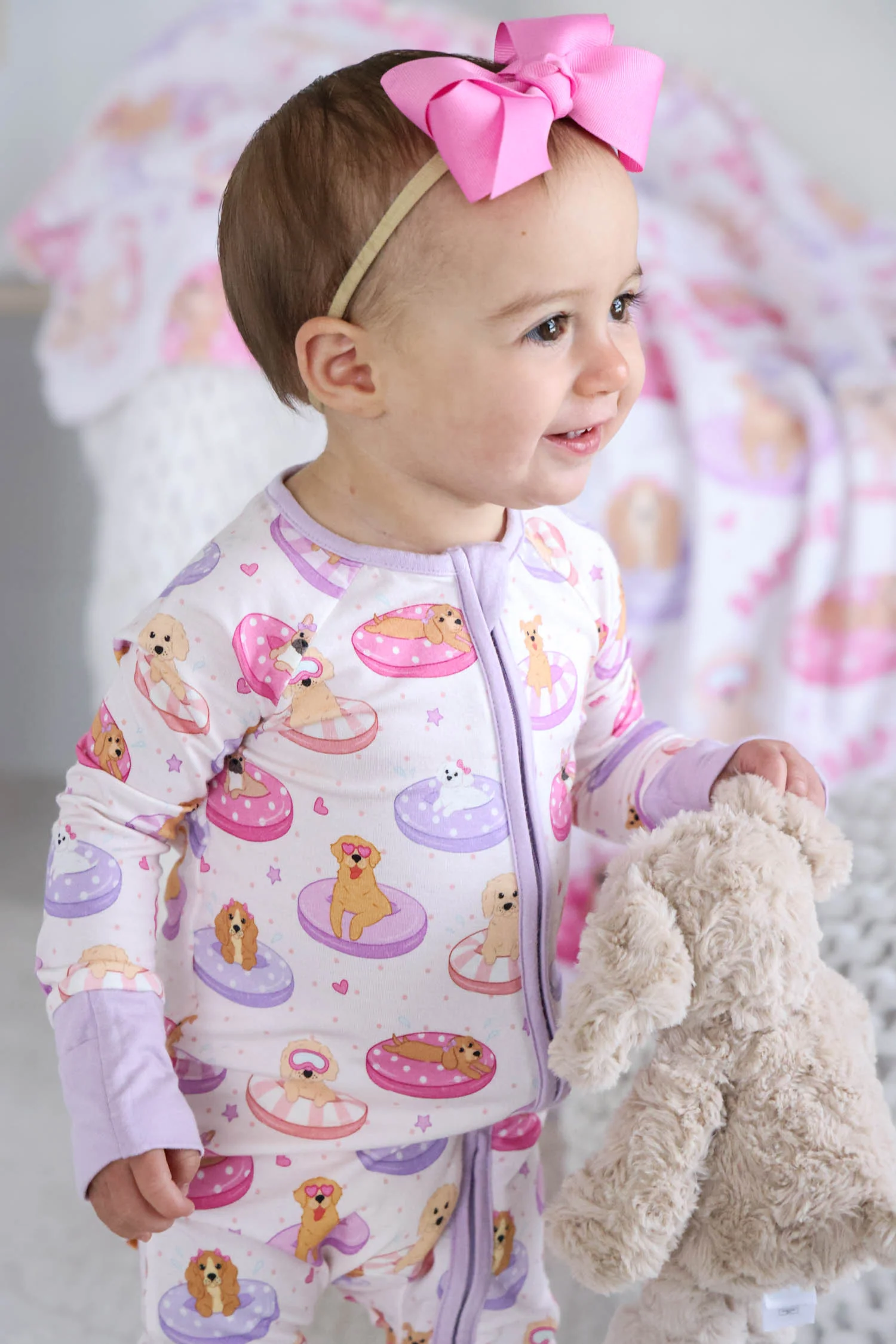 Convertible Zip Romper | Poolside Pups Pink - Image 9