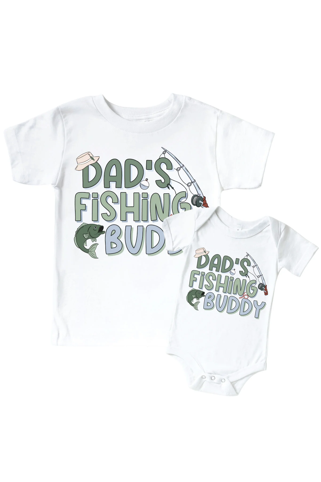 Dad's Fishing Buddy Graphic Bodysuit & Kids Tee | White