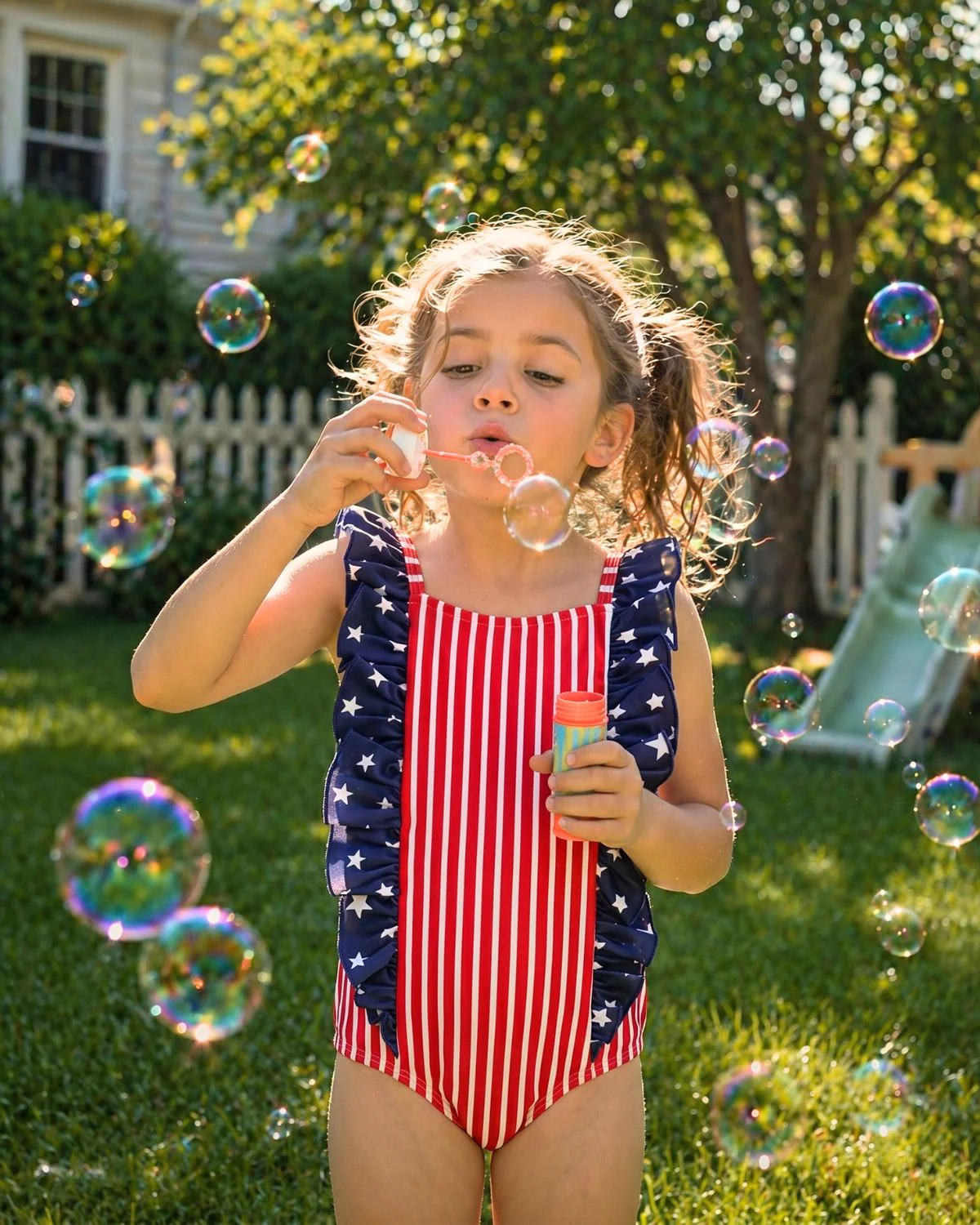 Double Ruffle Bow Back One Piece | Stars & Stripes Party - Image 12