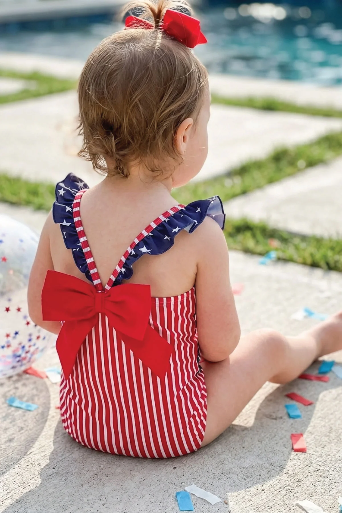 Double Ruffle Bow Back One Piece | Stars & Stripes Party - Image 15