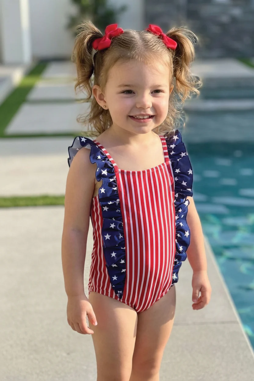 Double Ruffle Bow Back One Piece | Stars & Stripes Party - Image 3